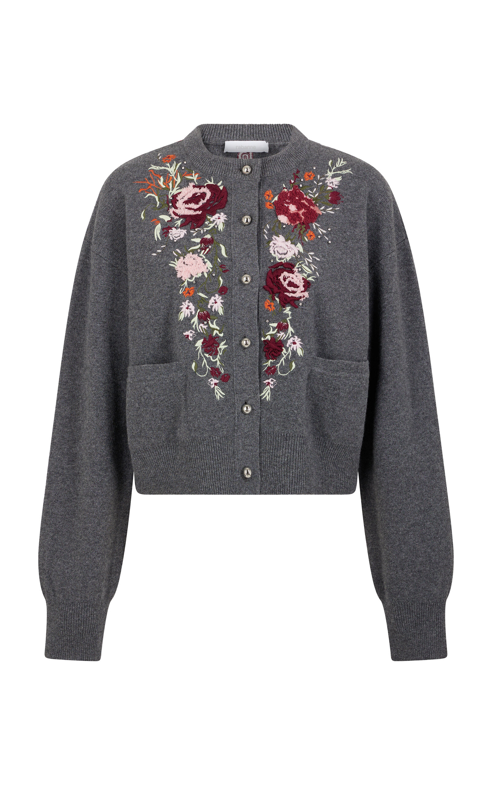 Shop Rabanne Embroidered Wool-cashmere Cardigan In Grey