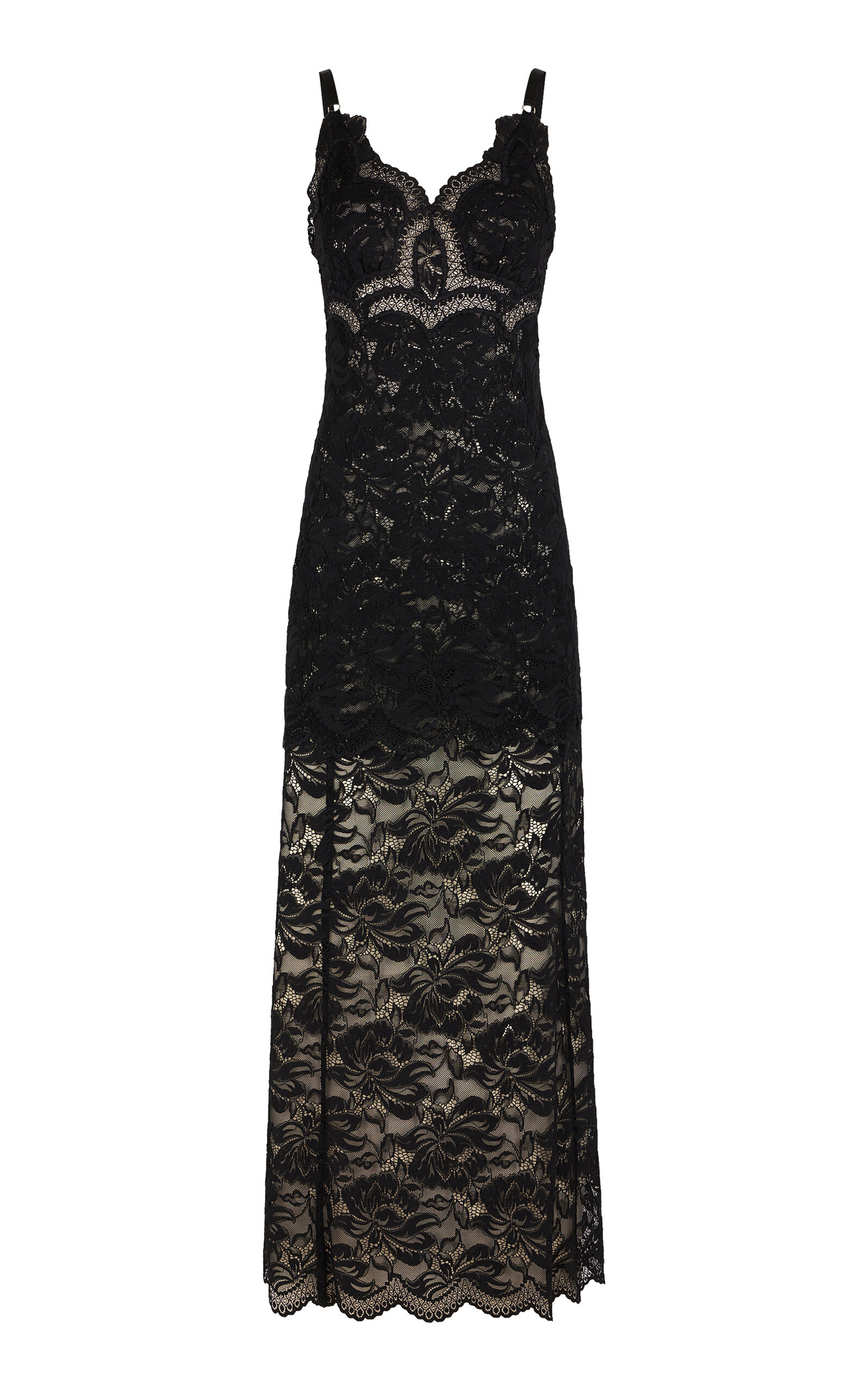 Shop Rabanne Scalloped Lace Maxi Dress In Black