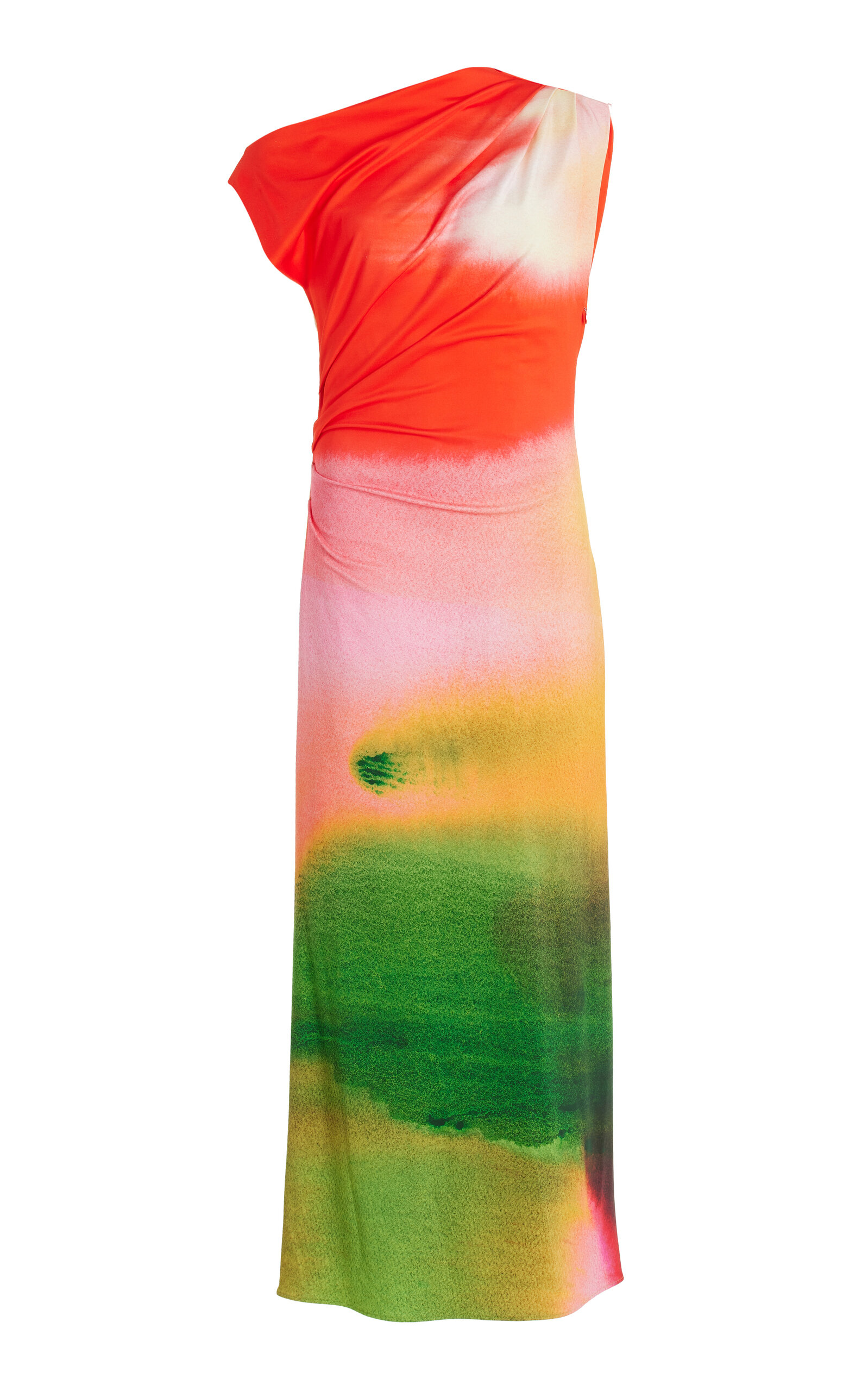 Oscar De La Renta Draped Detail  Abstract Watercolor Jersey Dress In Multi