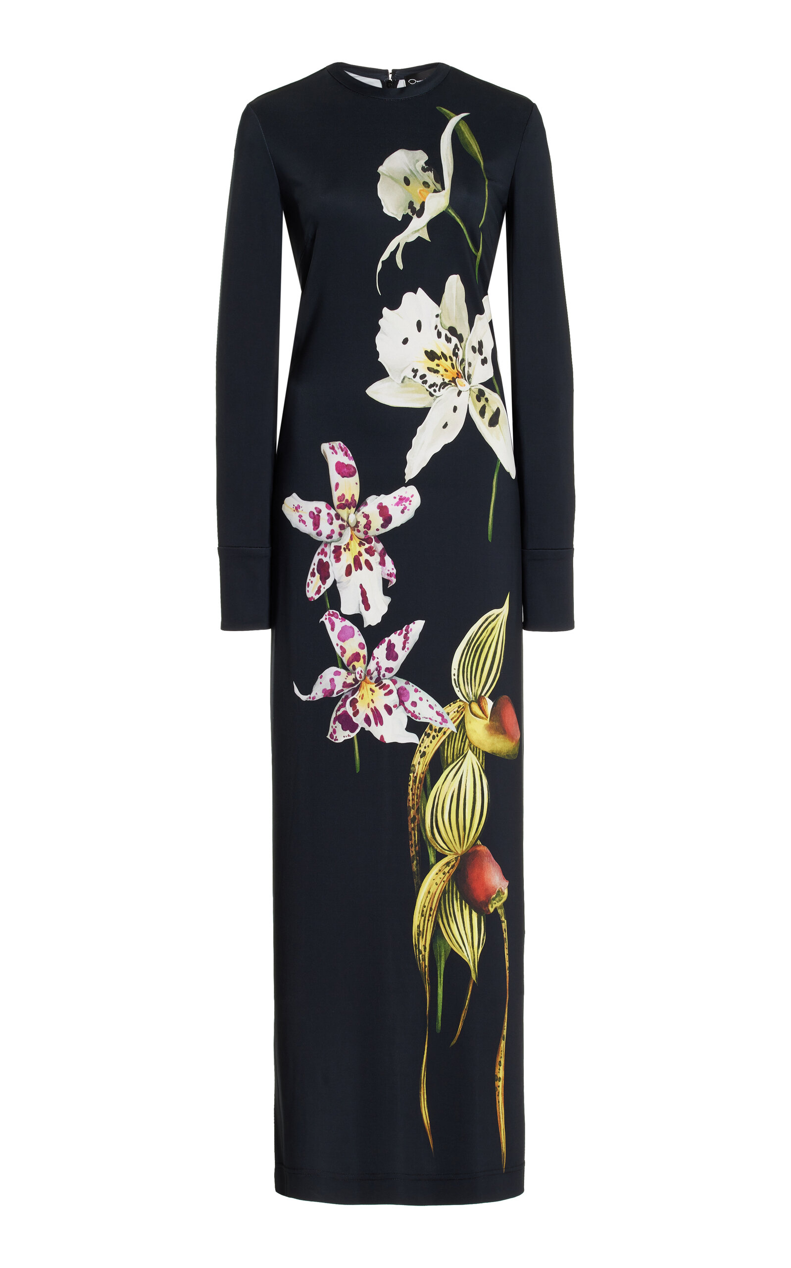 Shop Oscar De La Renta Printed Jersey Maxi Dress In Navy