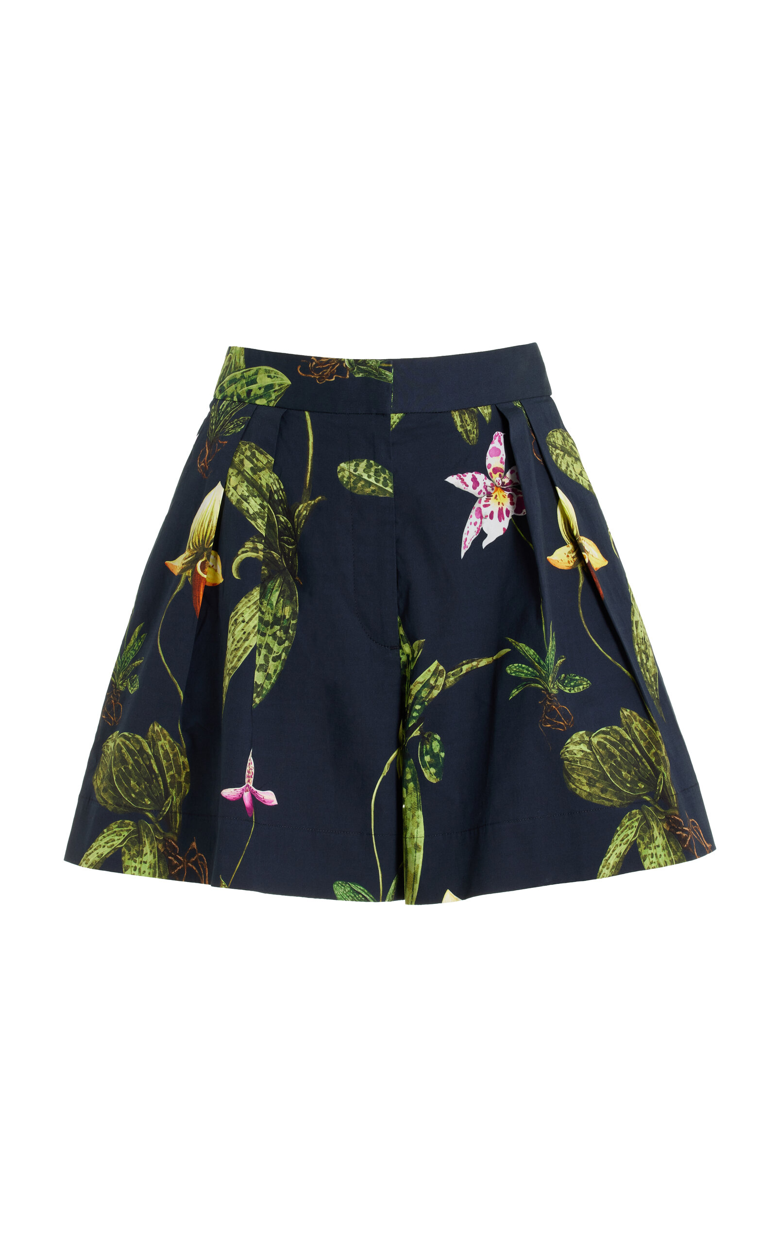 Shop Oscar De La Renta High-waisted Cotton Poplin Shorts In Navy