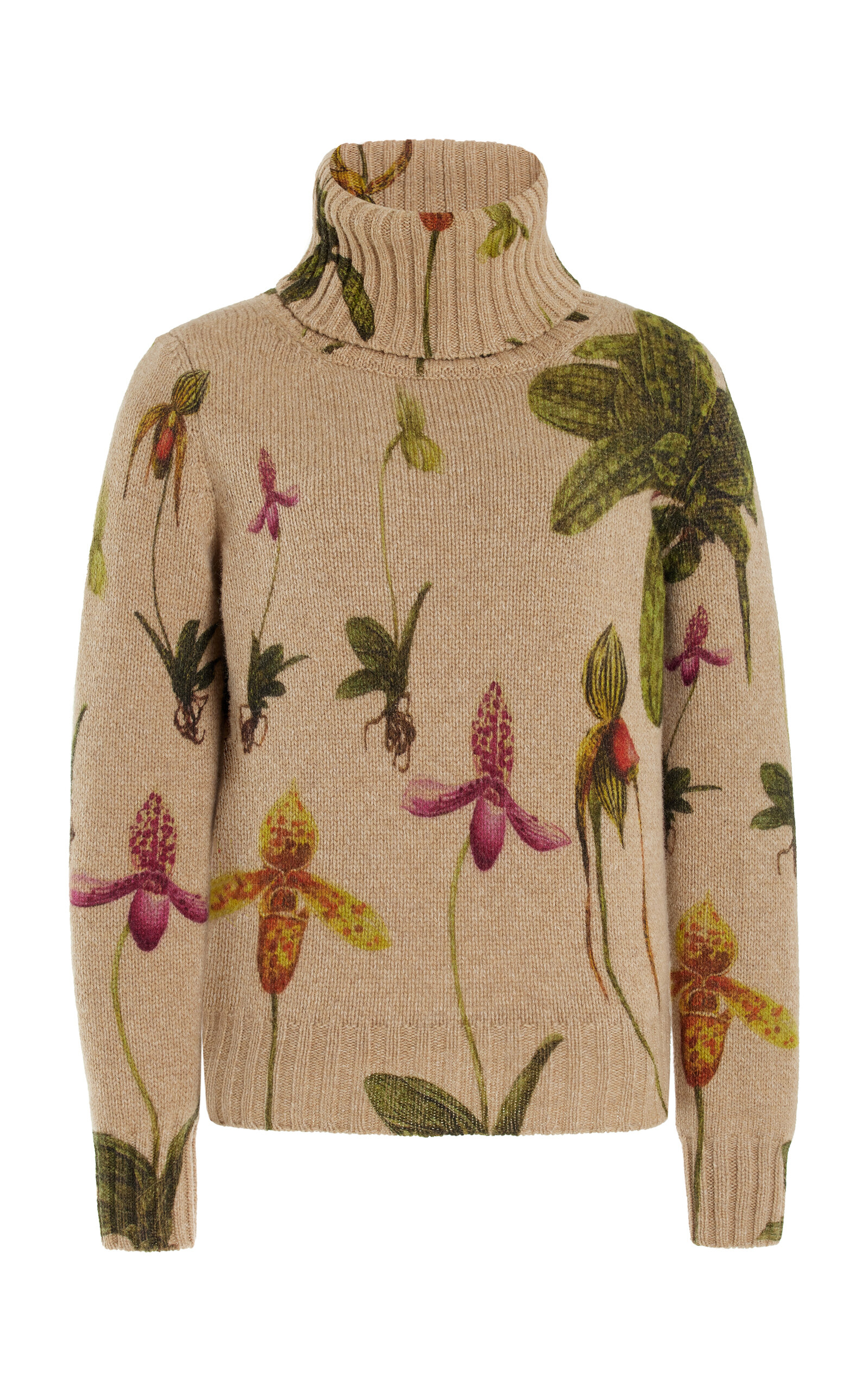 Shop Oscar De La Renta Printed Wool Turtleneck Sweater In Brown