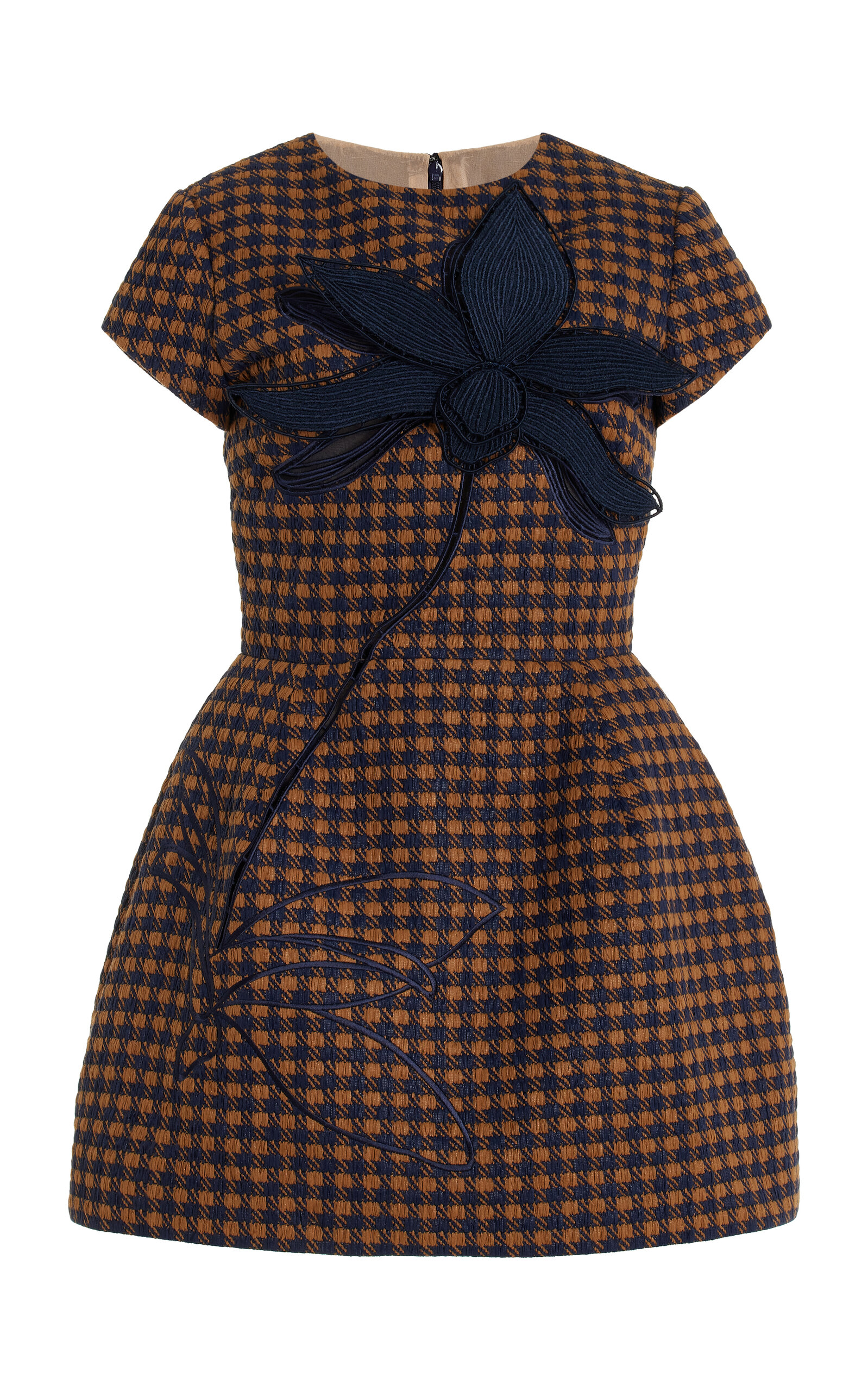 Shop Oscar De La Renta Embroidered Tweed Mini Dress In Plaid