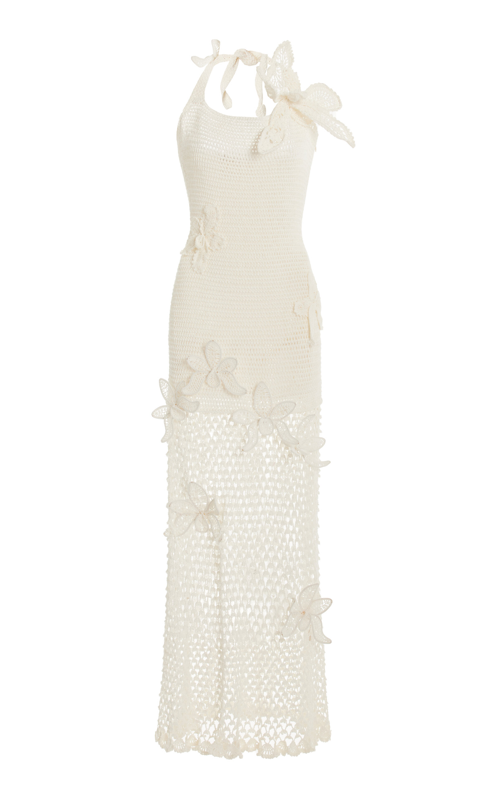 OSCAR DE LA RENTA CROCHETED COTTON HALTER MAXI DRESS 