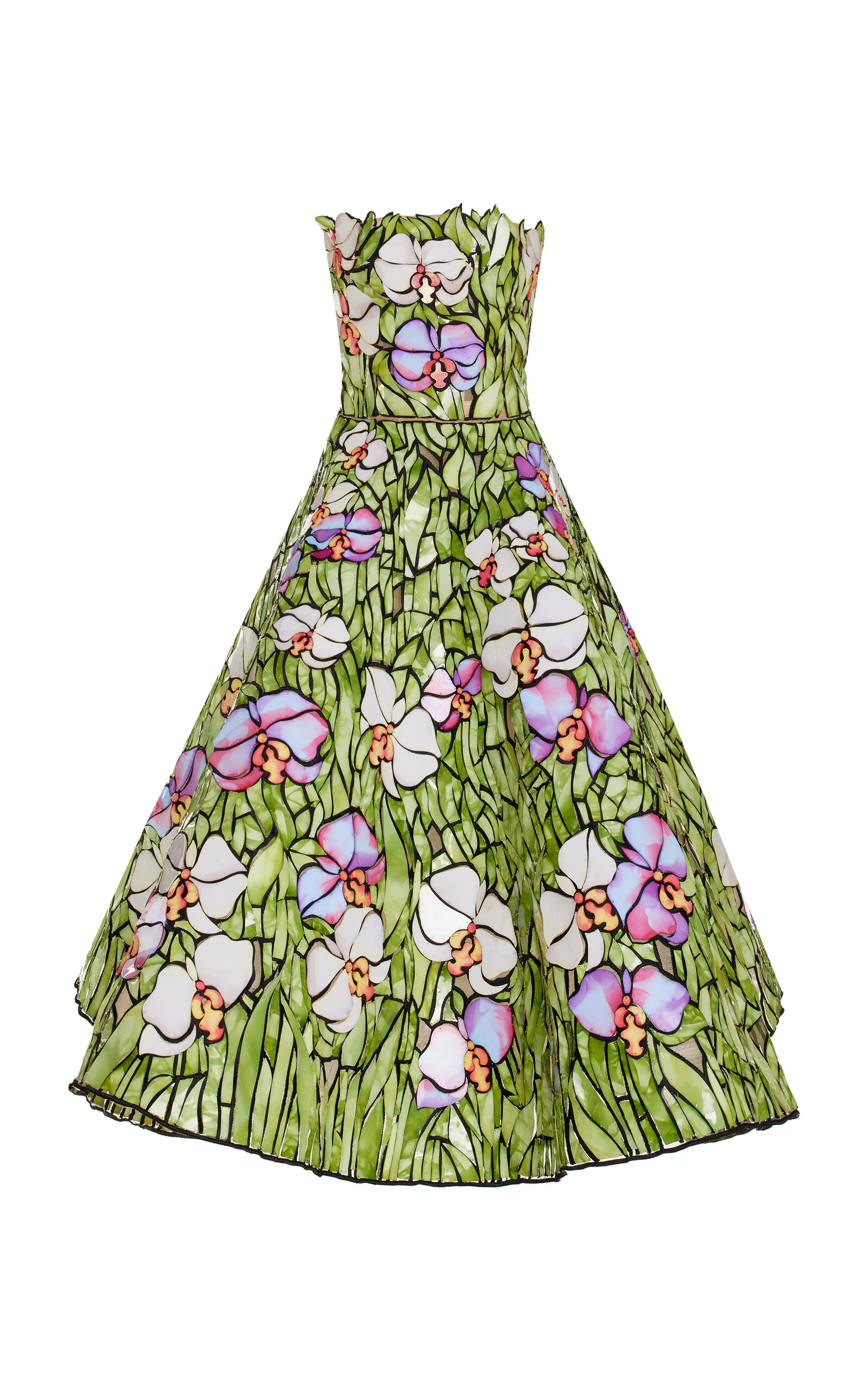 Oscar De La Renta Strapless Orchid Mosaic Embroidered Cocktail Dress In Multi