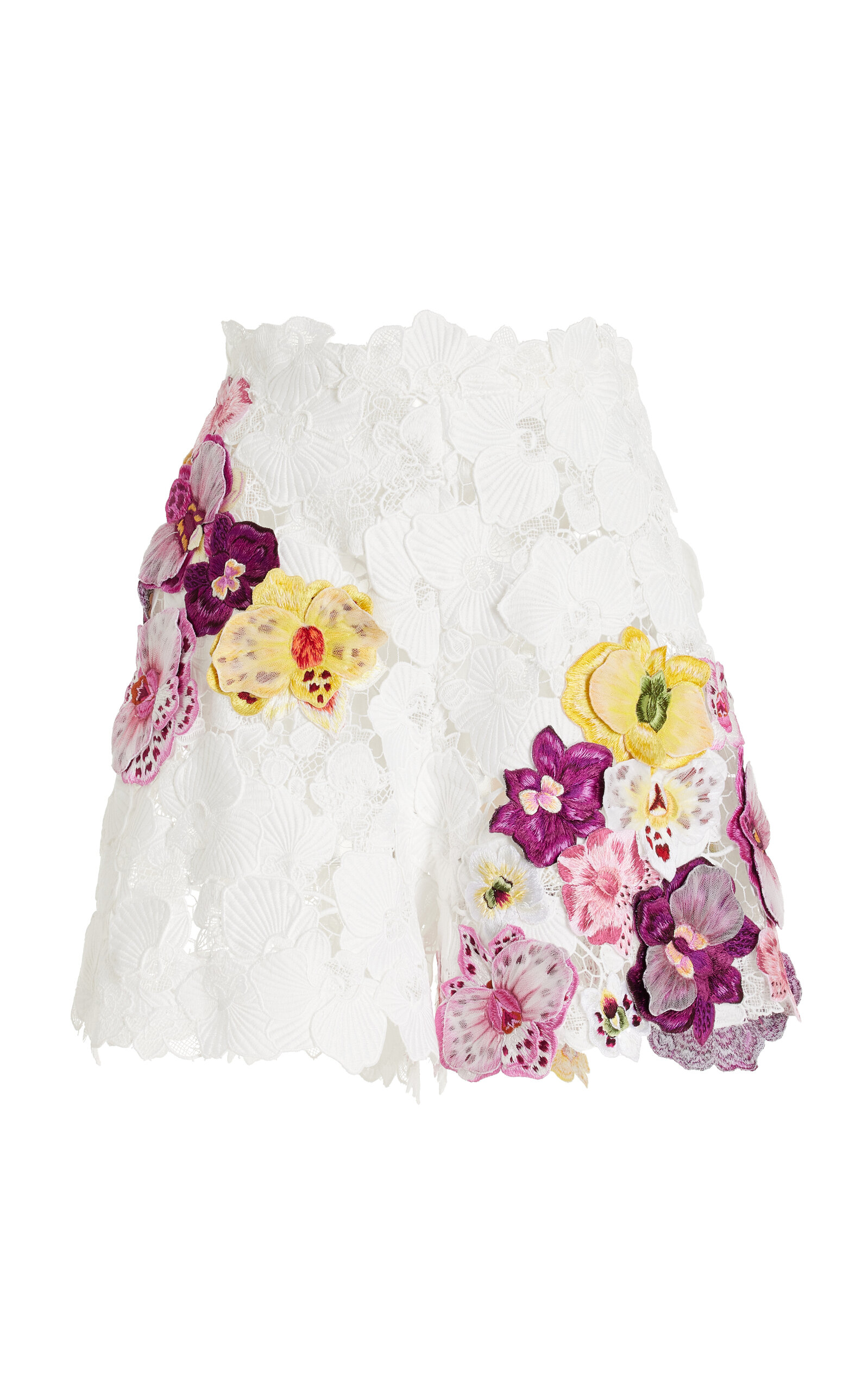 Oscar De La Renta Climbing Orchid Guipure Threadwork Embroidered Shorts In White