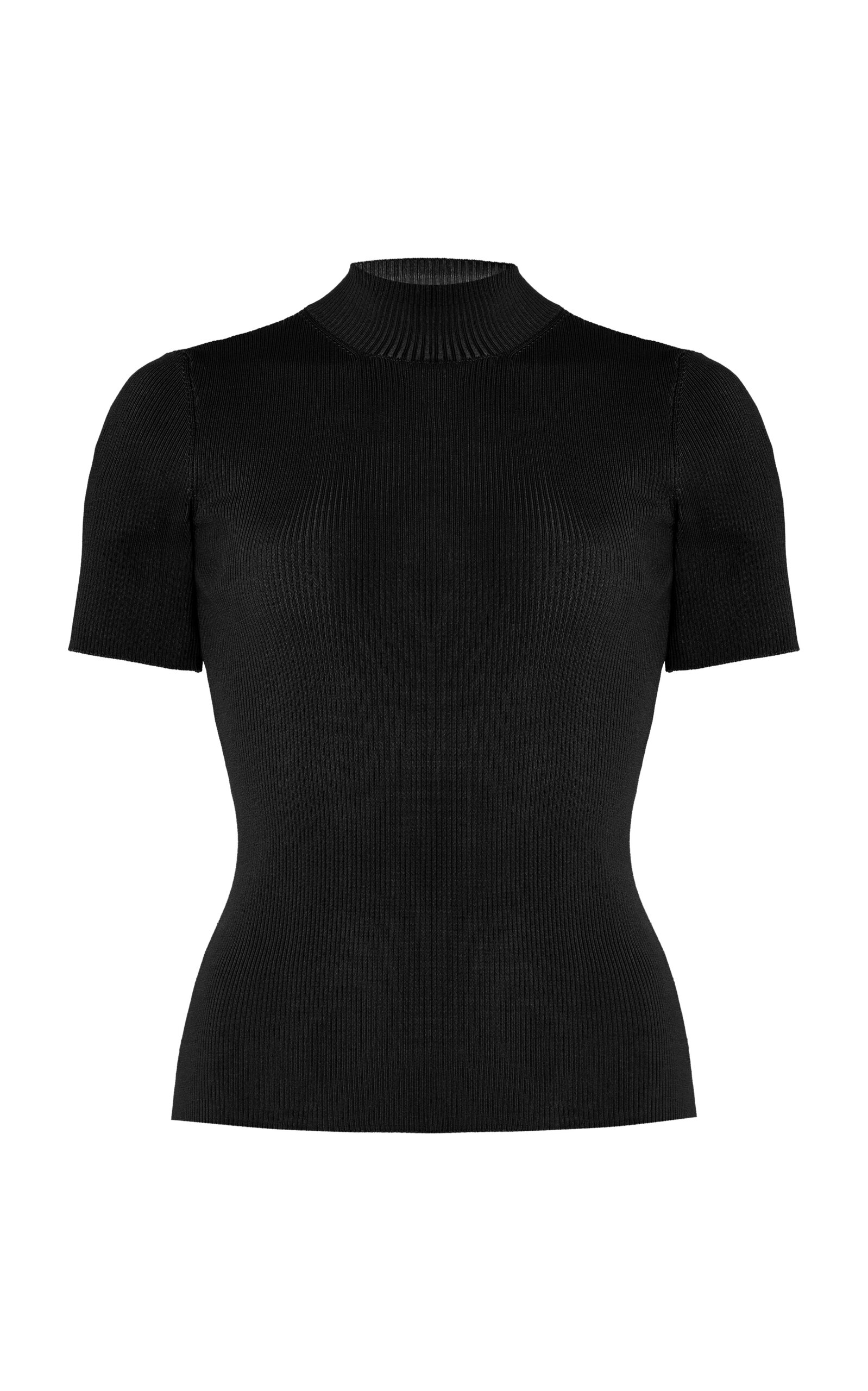 Shop Oscar De La Renta Short Sleeve  Mock Neck Pullover In Black