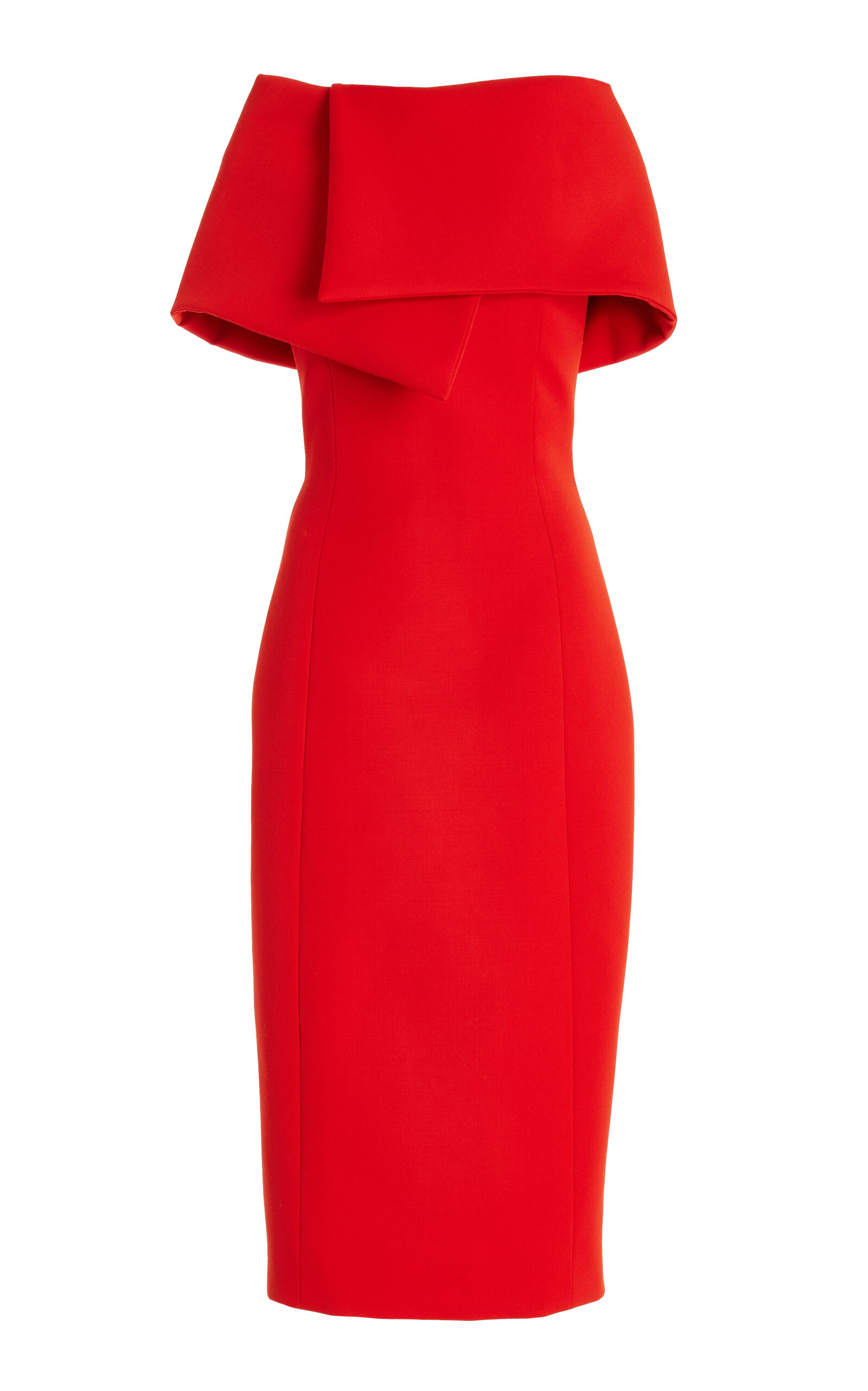 Shop Oscar De La Renta Draped Bonded Wool Midi Dress In Orange