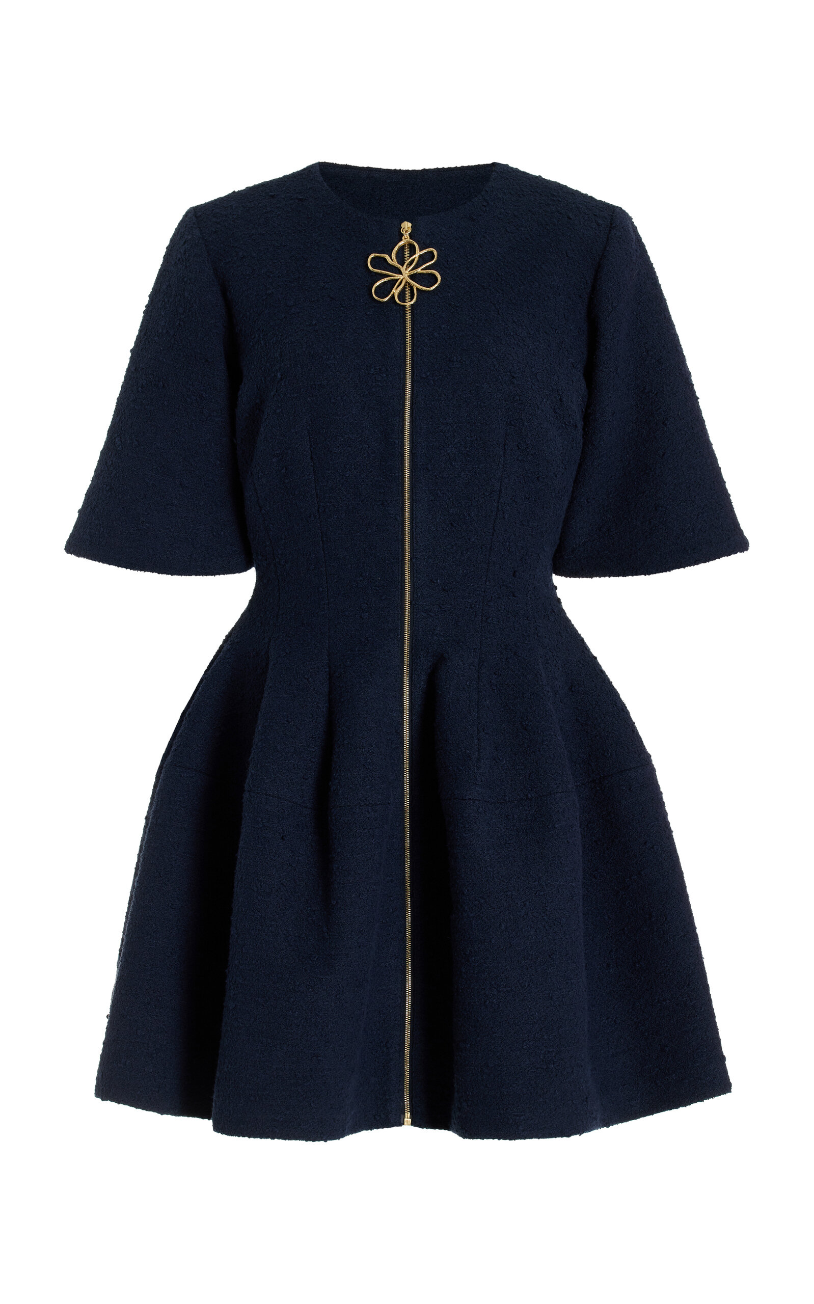 Shop Oscar De La Renta Zip-front Cotton-wool Tweed Mini Dress In Navy