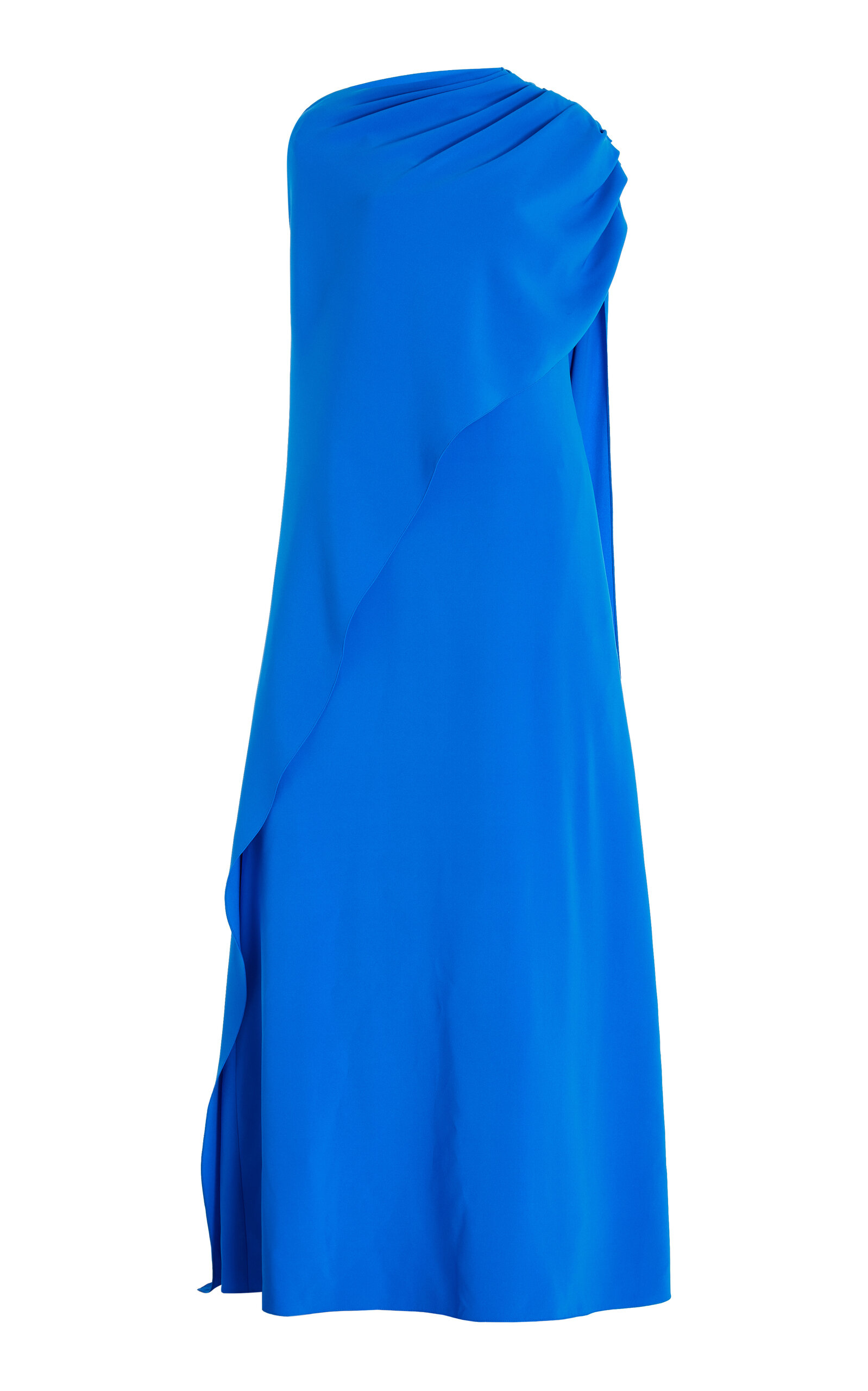 Shop Oscar De La Renta Cape-detailed Silk-blend Gown In Blue