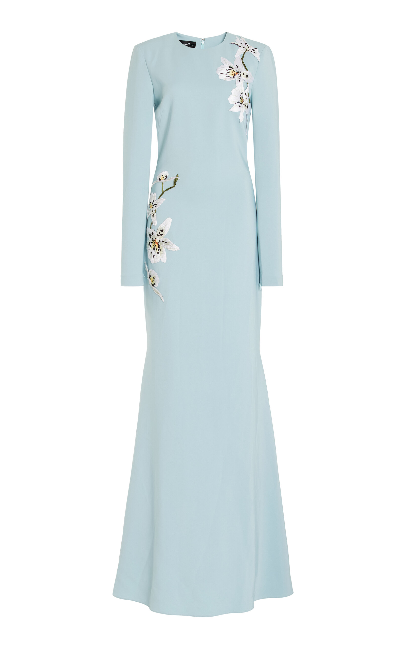 Shop Oscar De La Renta Embroidered Cady Gown In Light Blue