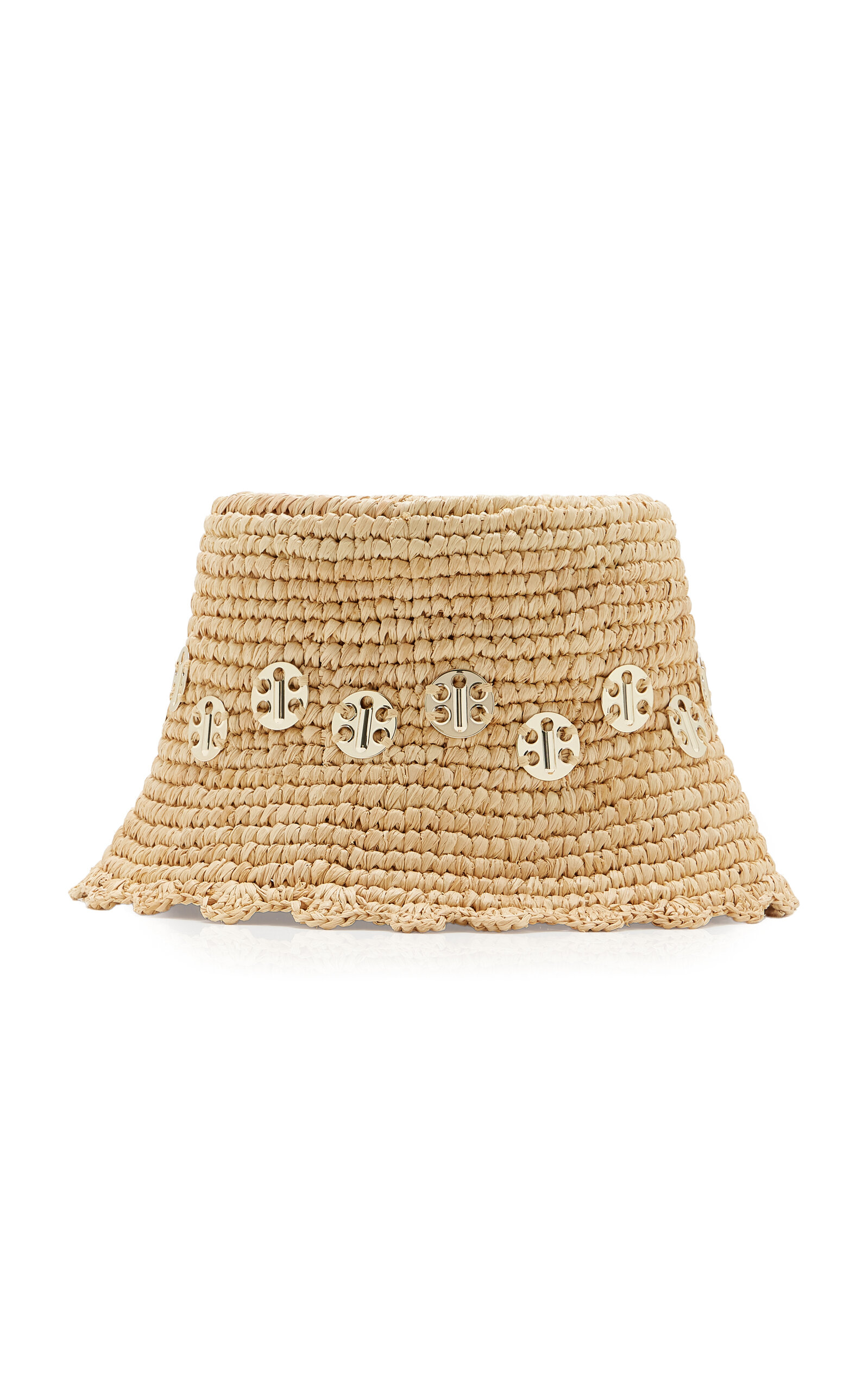 Chainmail-Embellished Raffia Bucket Hat