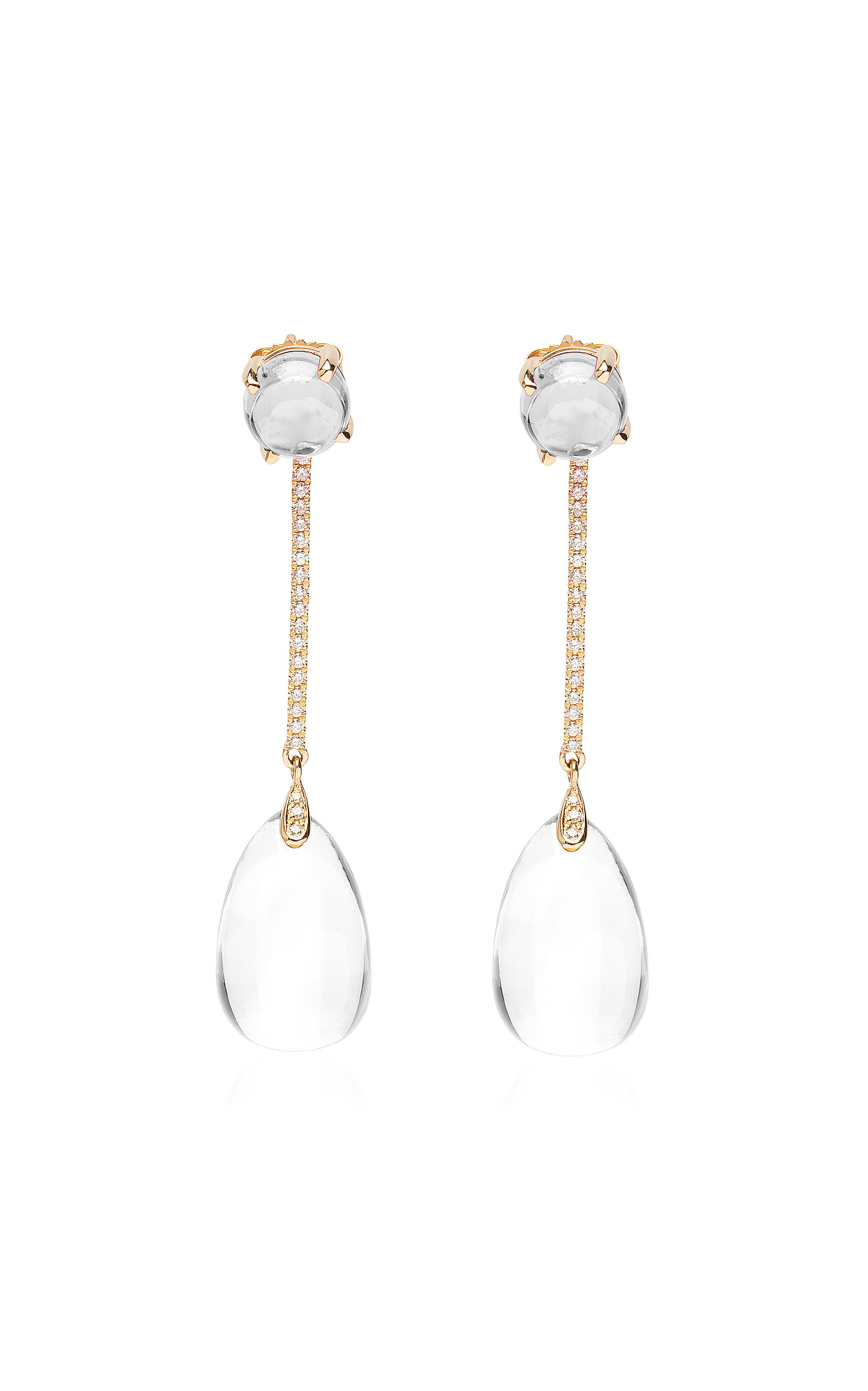 Shop Goshwara 18k Yellow Gold Moon Quartz And Diamond Earrings In Clear