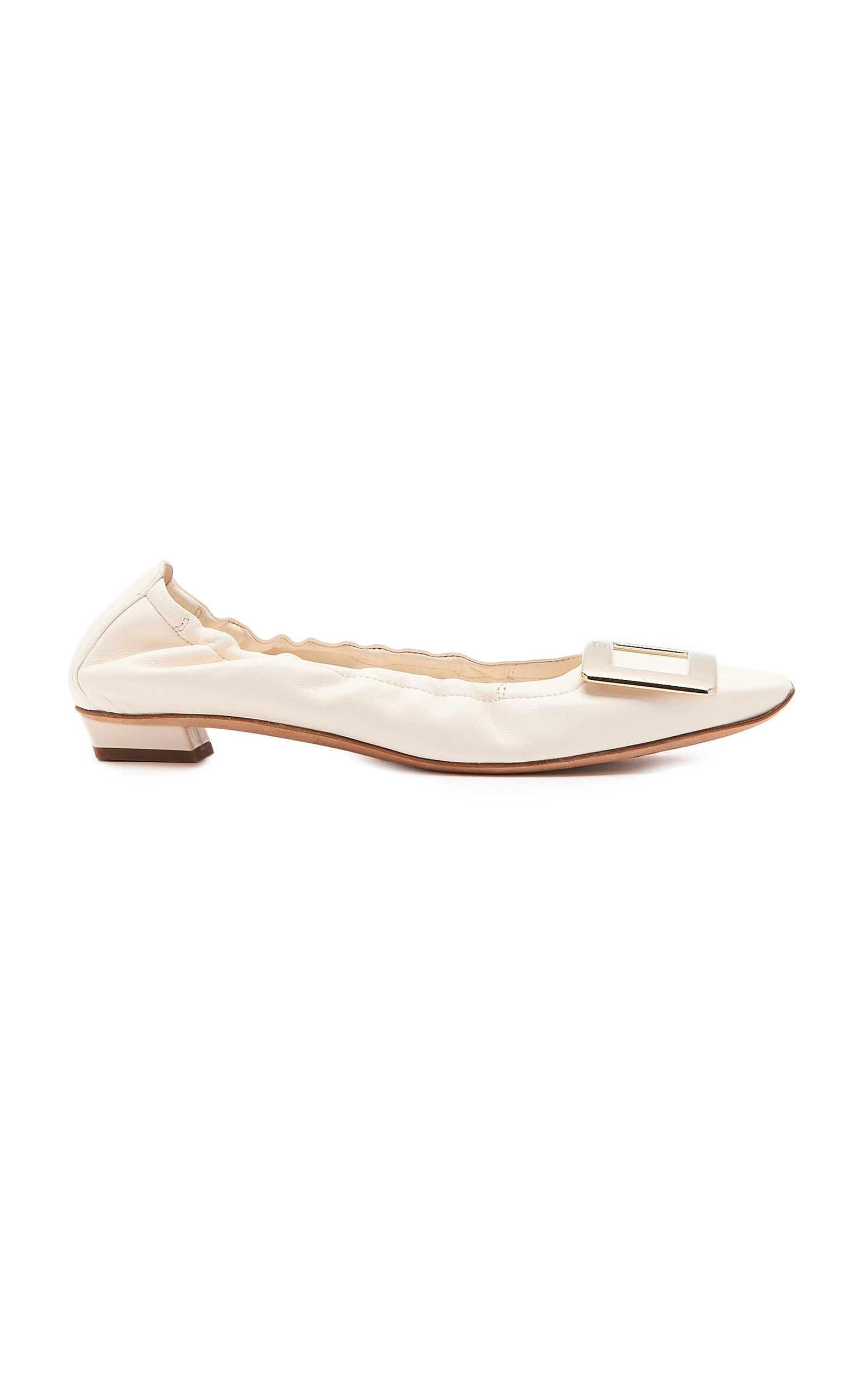 Shop Roger Vivier Belle Vivier Elastic Leather Flats In White