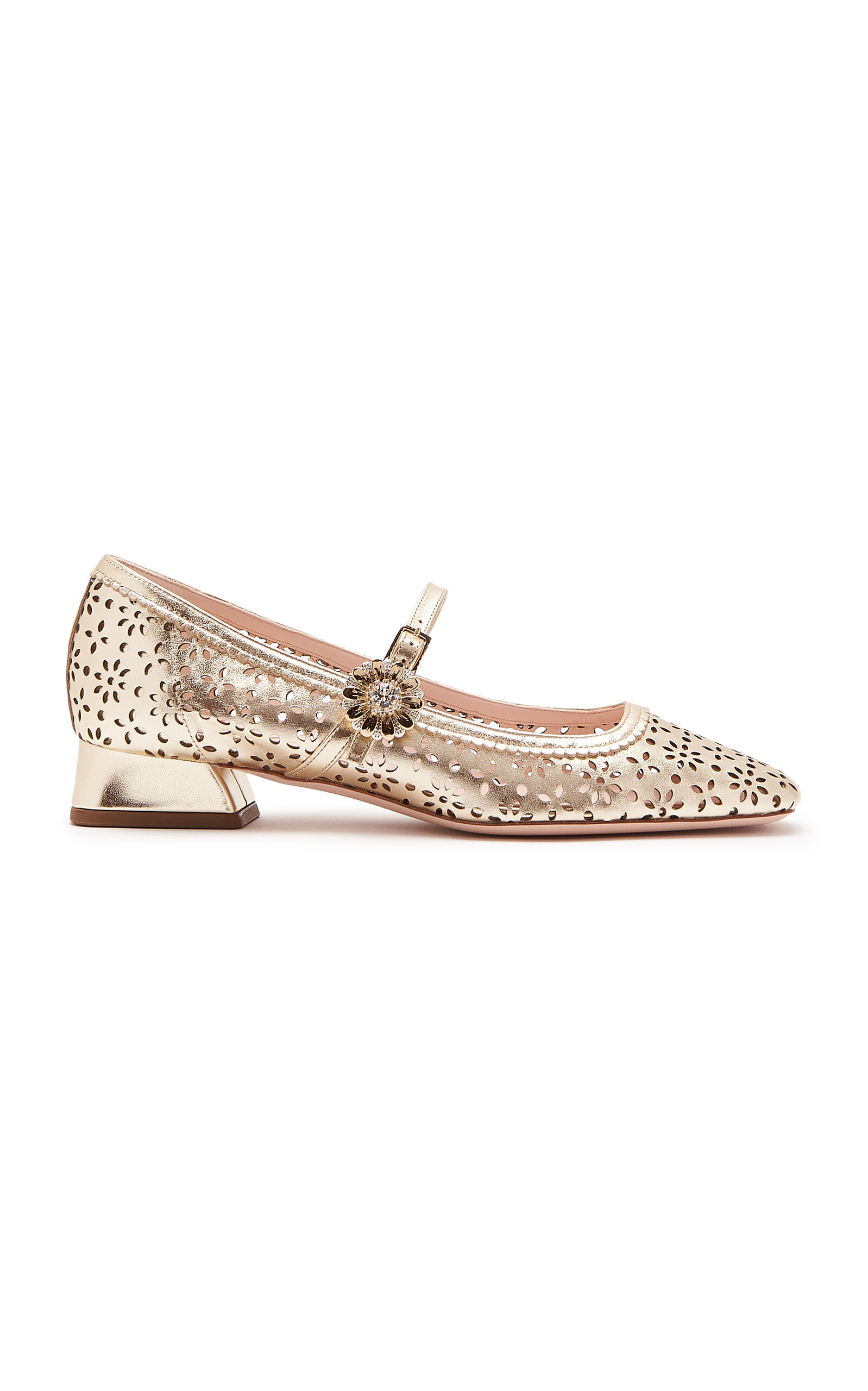 Tres Vivier Perforated Metallic Leather Mary Jane Pumps