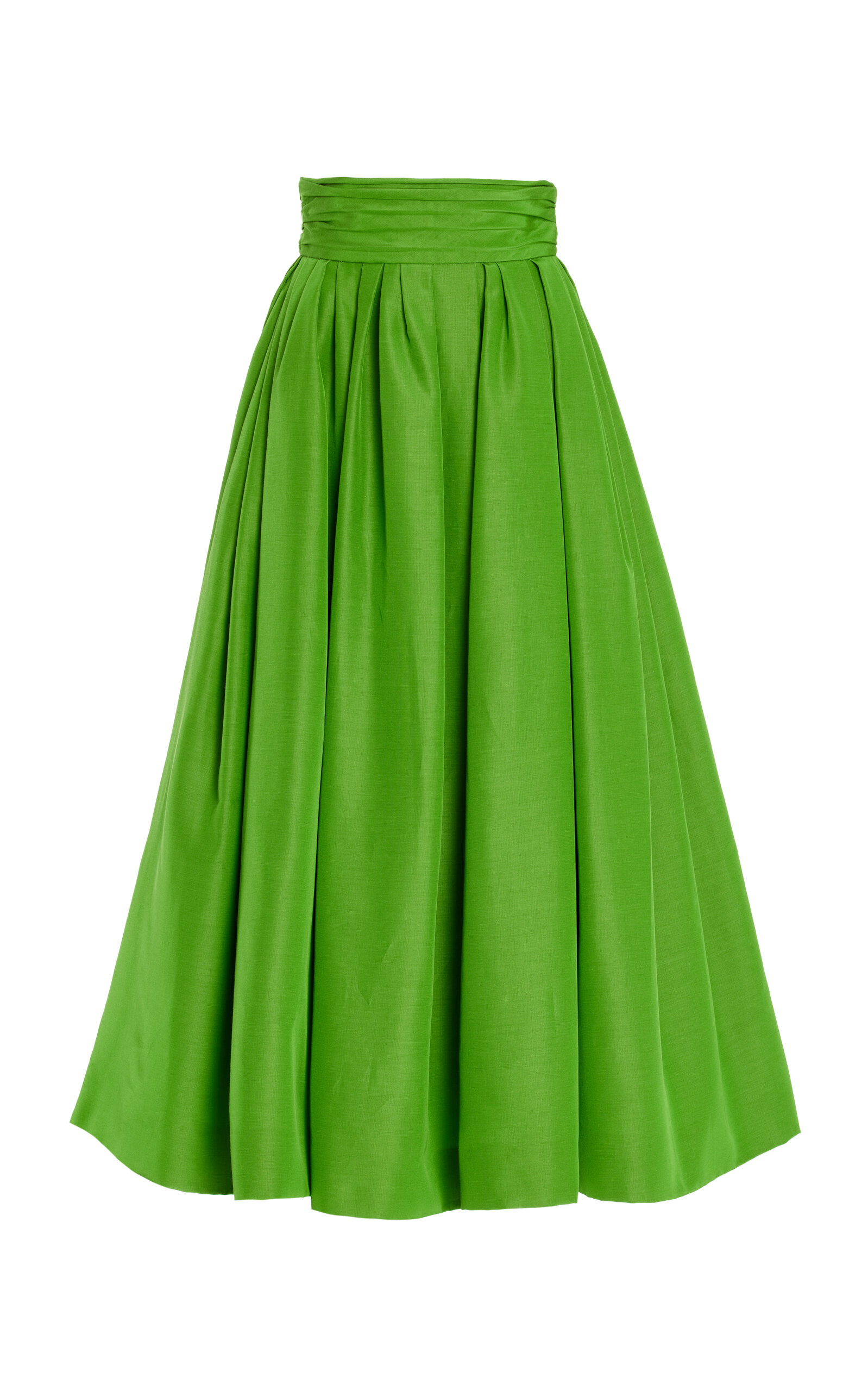 Cummerbund-Waist Cotton-Blend Faille Midi Skirt