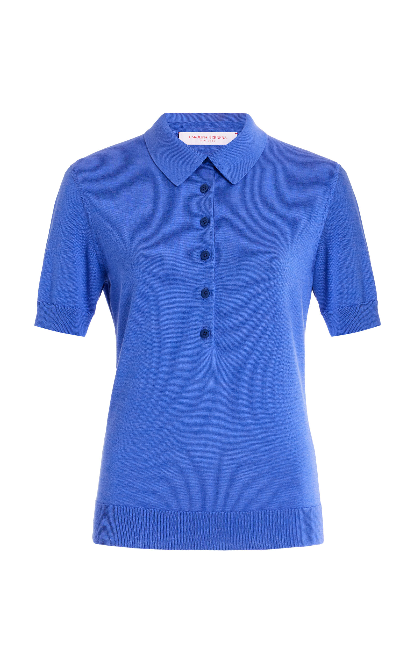 Knit Silk-Blend Polo Top