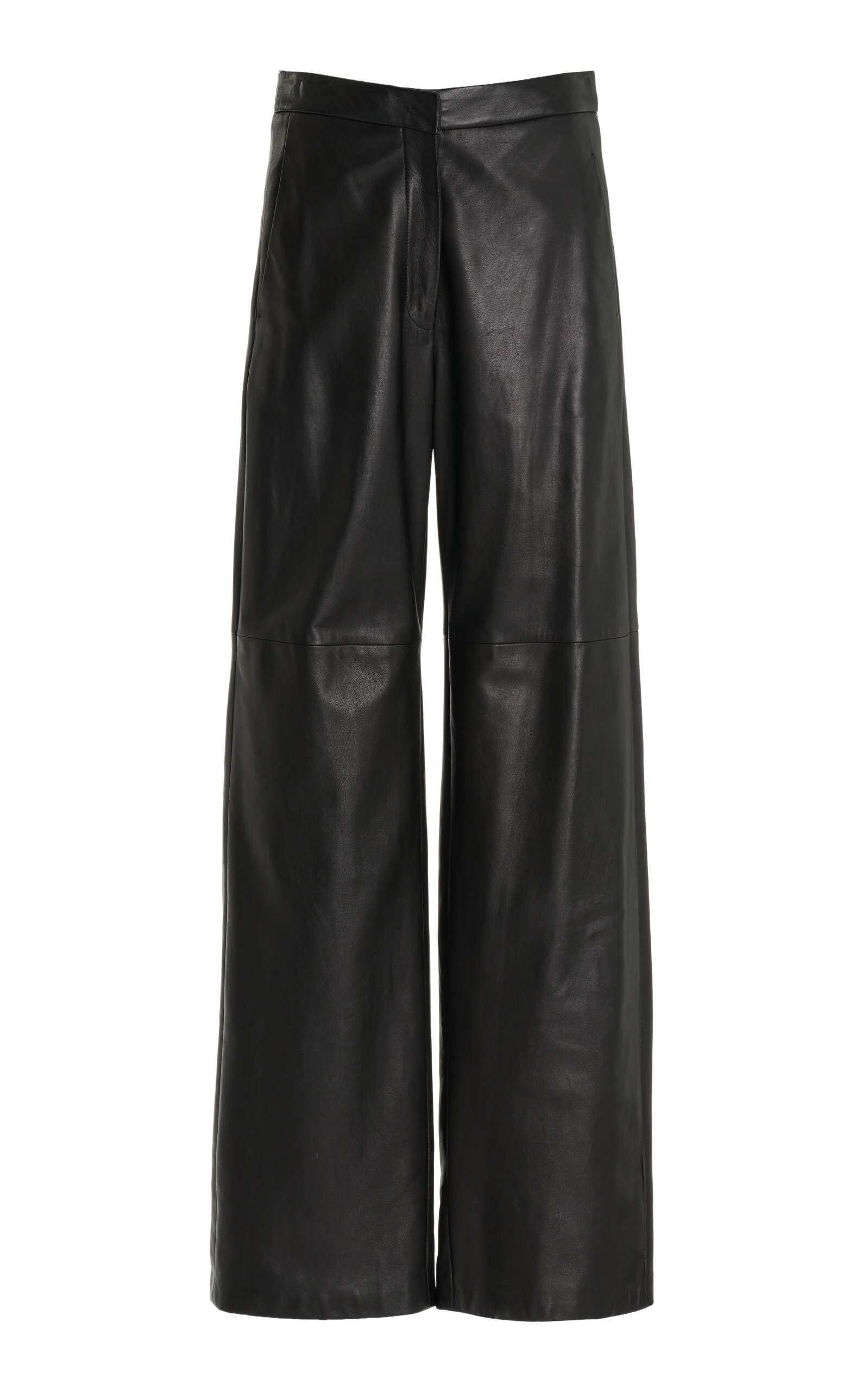 Shop Max Mara Getti Leather Straight-leg Pants In Black