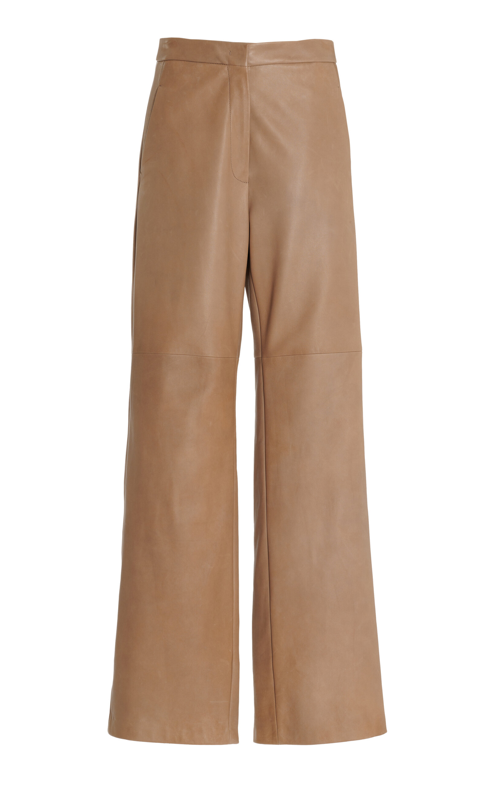 Shop Max Mara Getti Leather Straight-leg Pants In Taupe