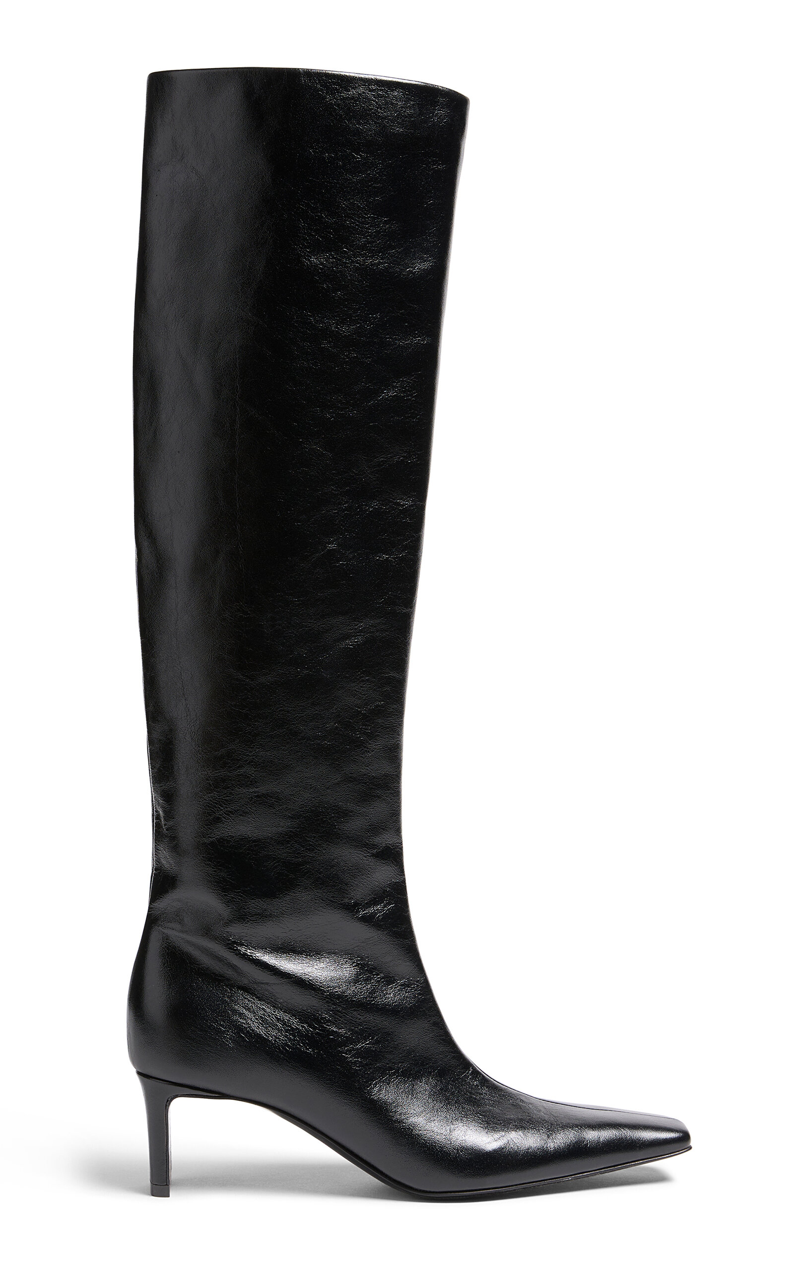 Shop Khaite Ona Leather Knee Boots In Black