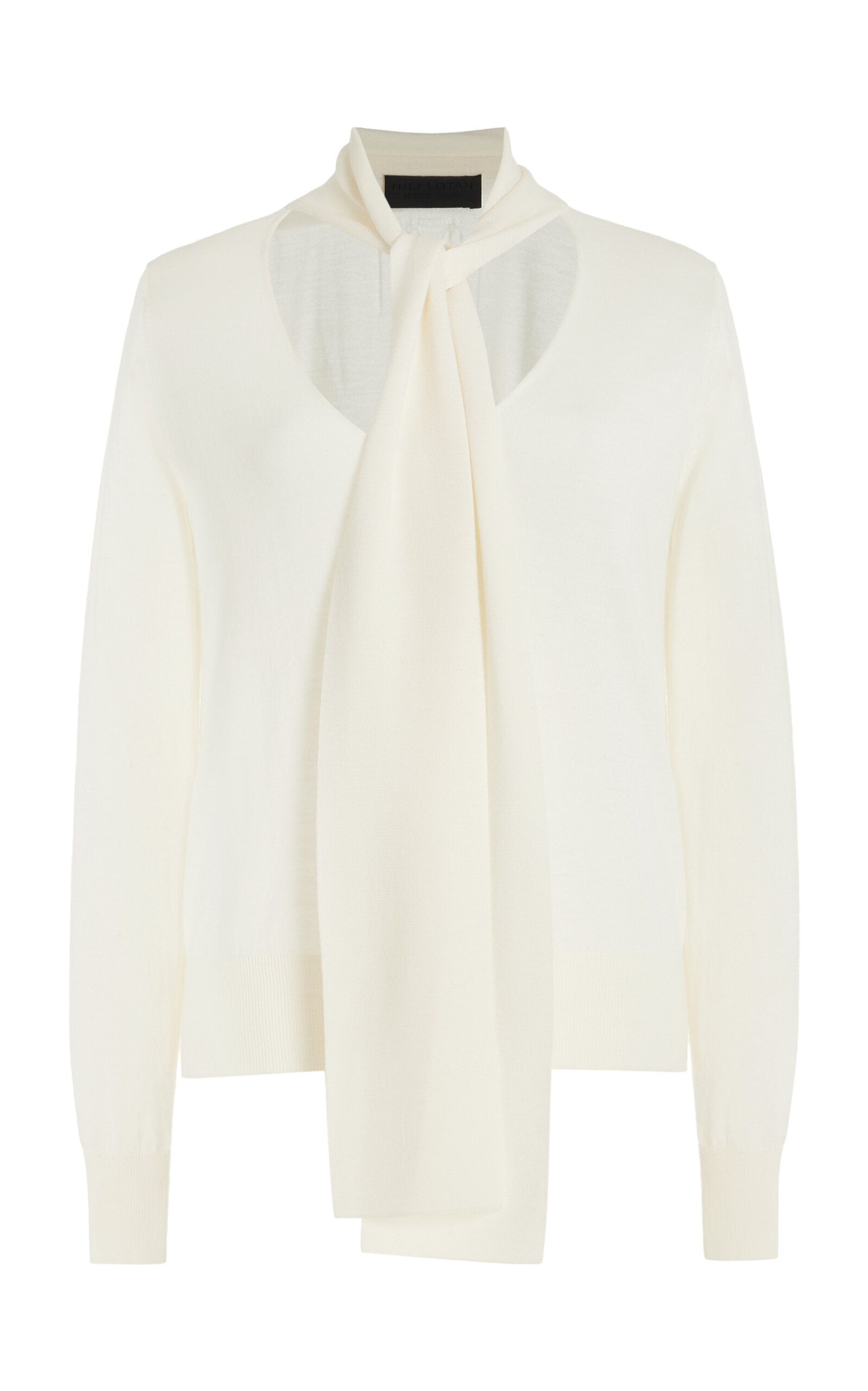 Shop Nili Lotan Ayla Tie-detailed Wool Sweater In Ivory