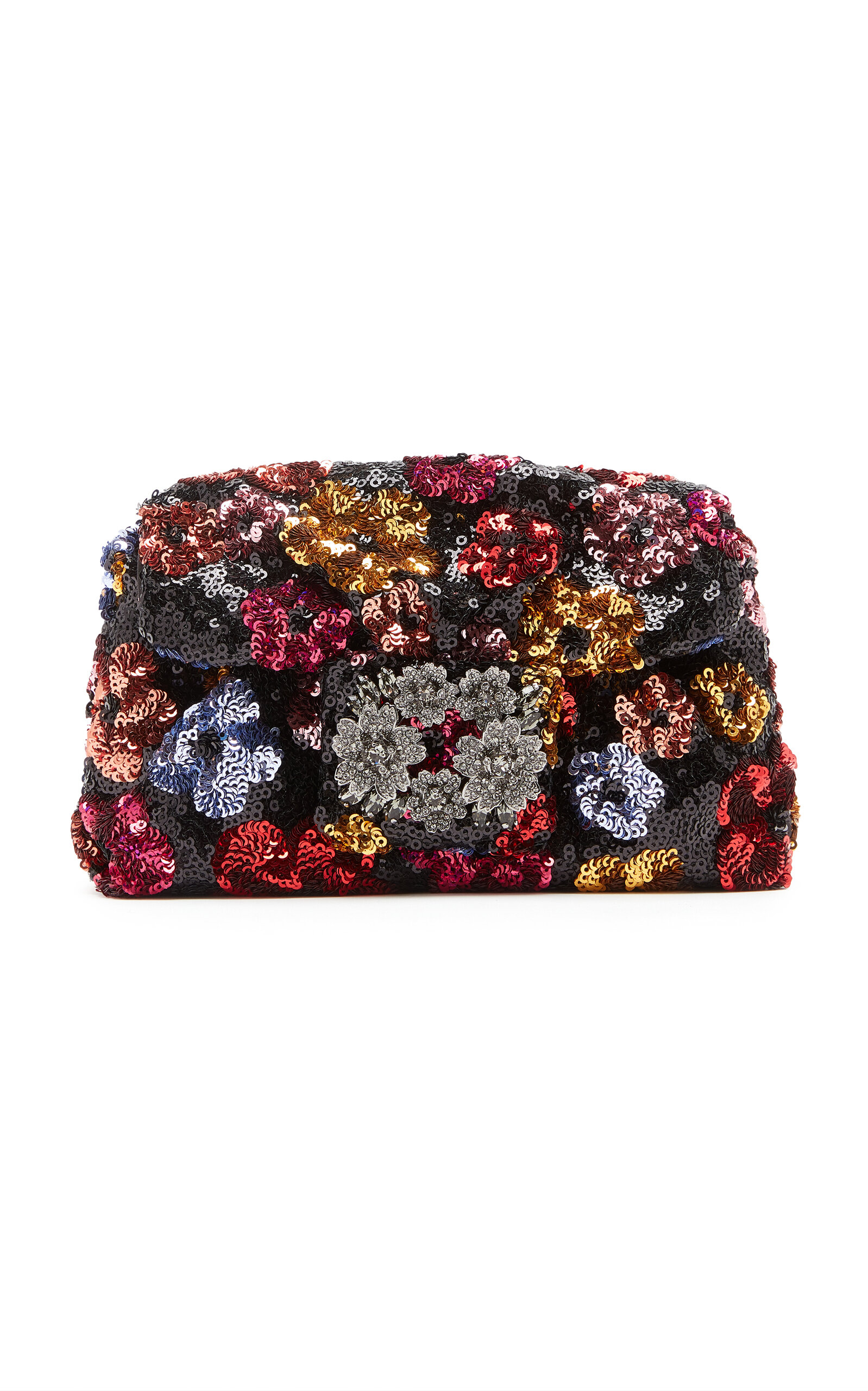 Dark Bouquet Sequin-Embellished Satin Clutch