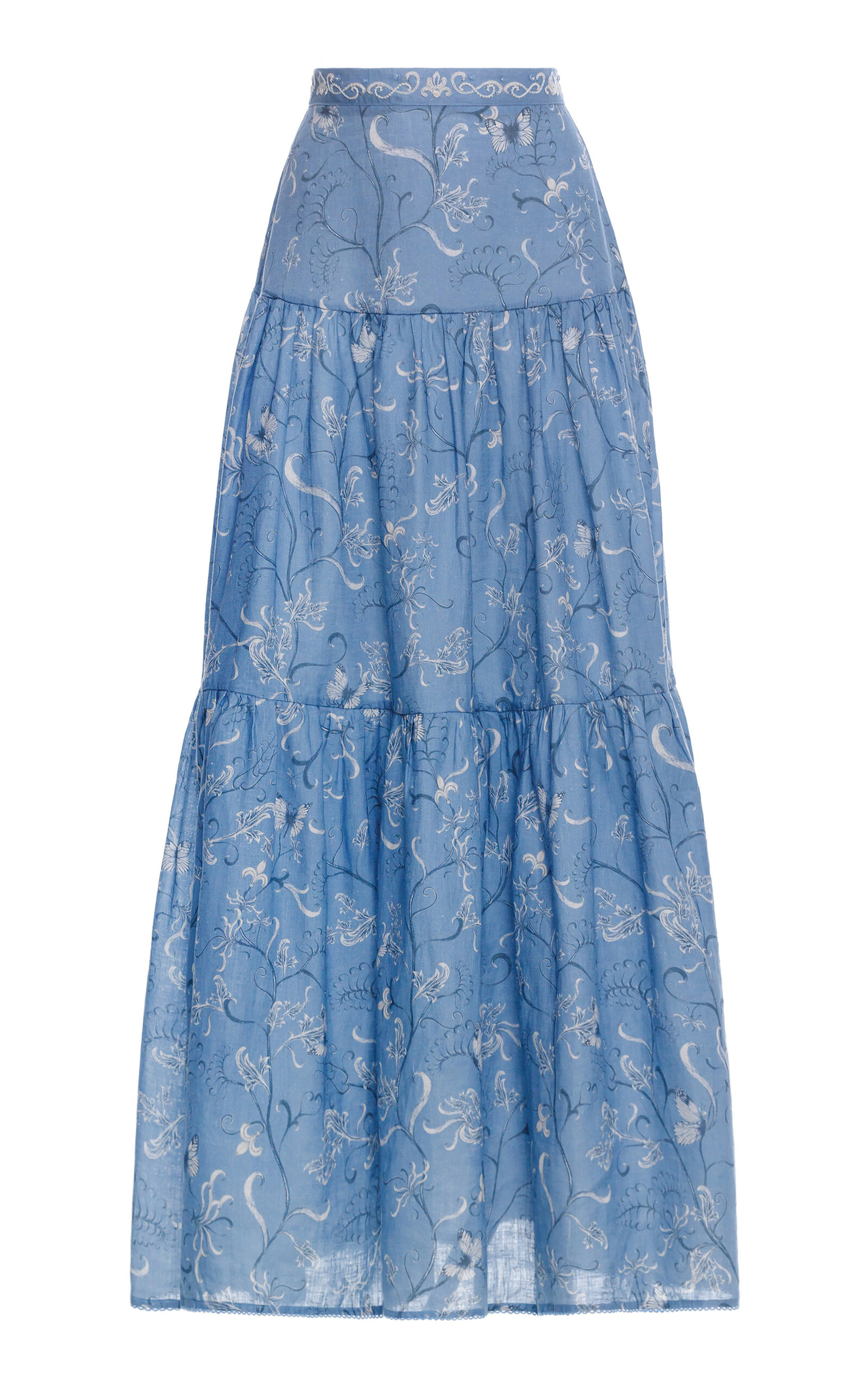 Agua By Agua Bendita Anis Embroidered Linen Maxi Skirt In Blue