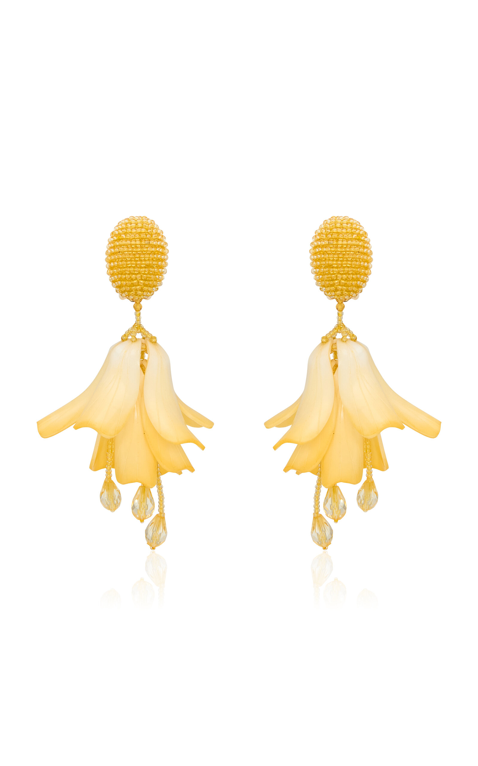 Shop Oscar De La Renta Petal Beaded & Enameled Earrings In Yellow