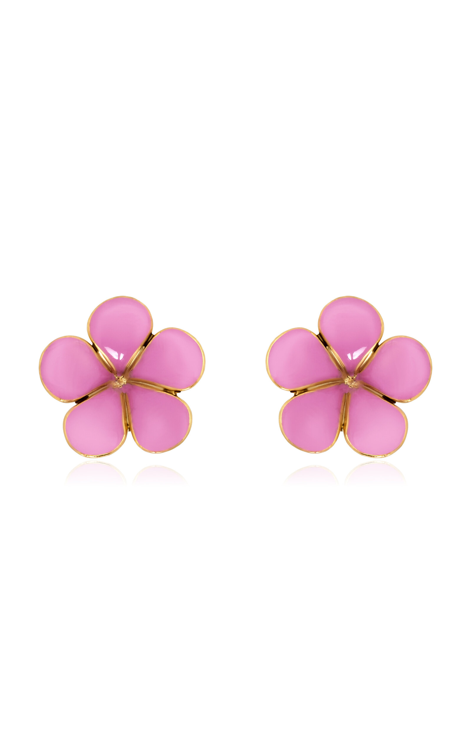 Shop Oscar De La Renta Graphic Flower Enameled Stud Earrings In Pink