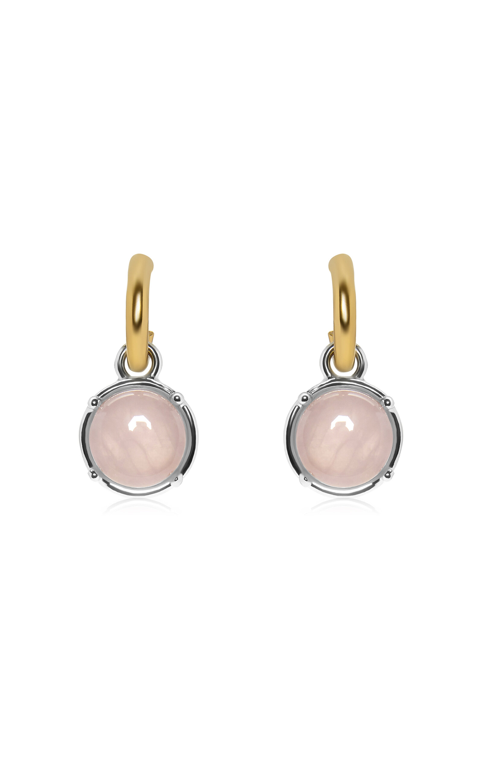 Oscar de la Renta Dangling Rose Quartz Cabochon Hoop Earrings | Smart Closet