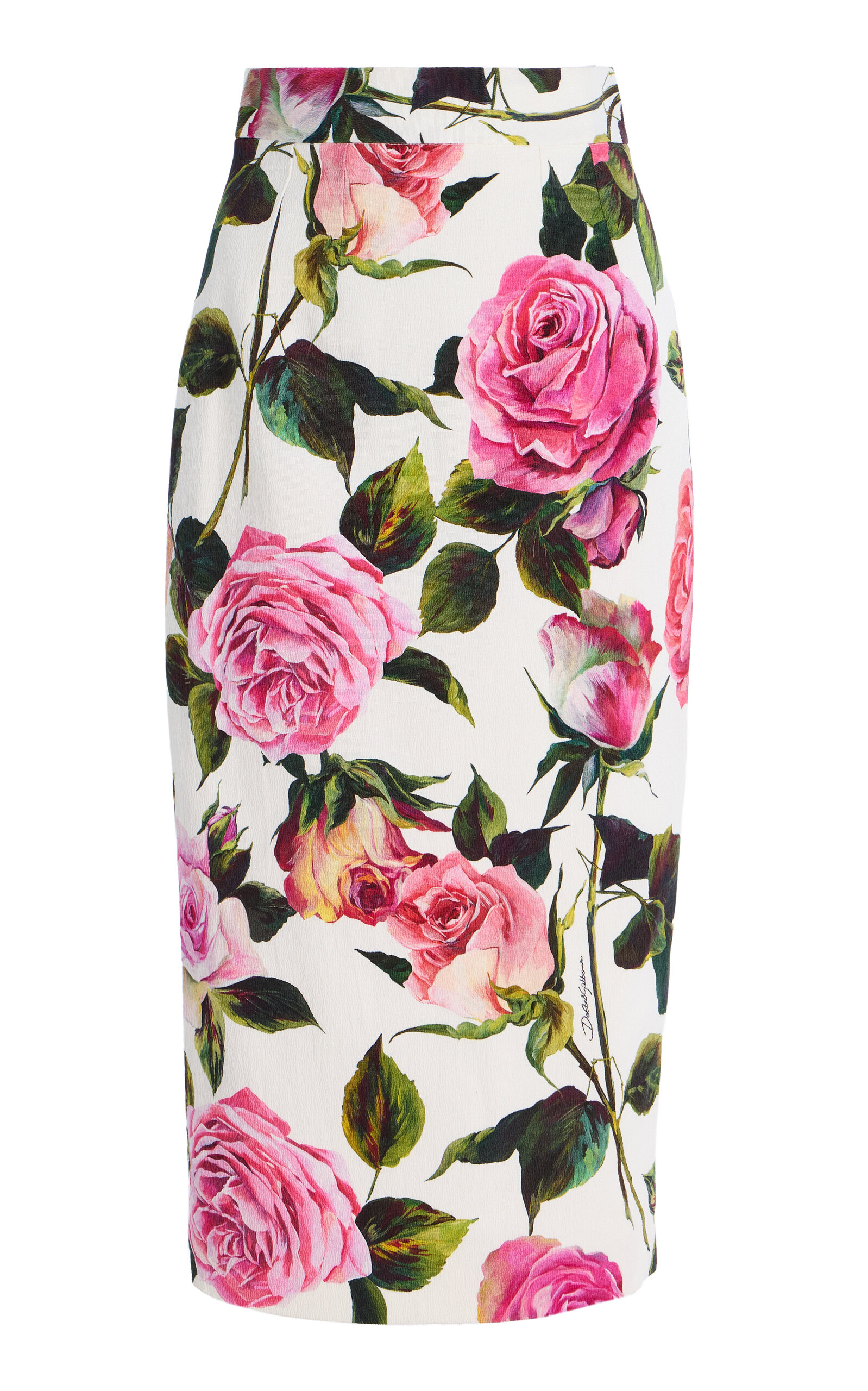 Rose-Print Cotton-Blend Midi Skirt