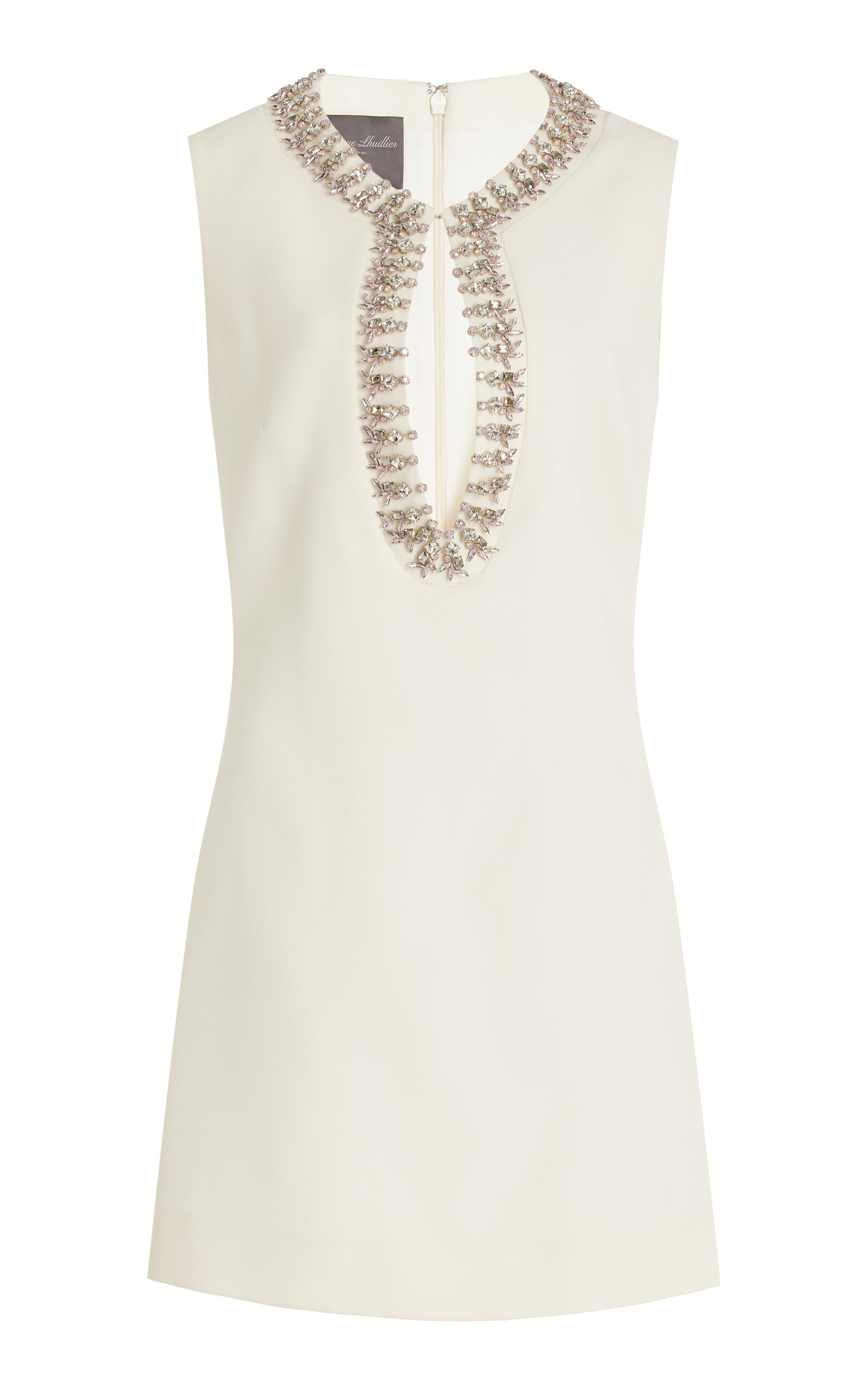 MONIQUE LHUILLIER JEWELED WOOL-SILK MINI DRESS 