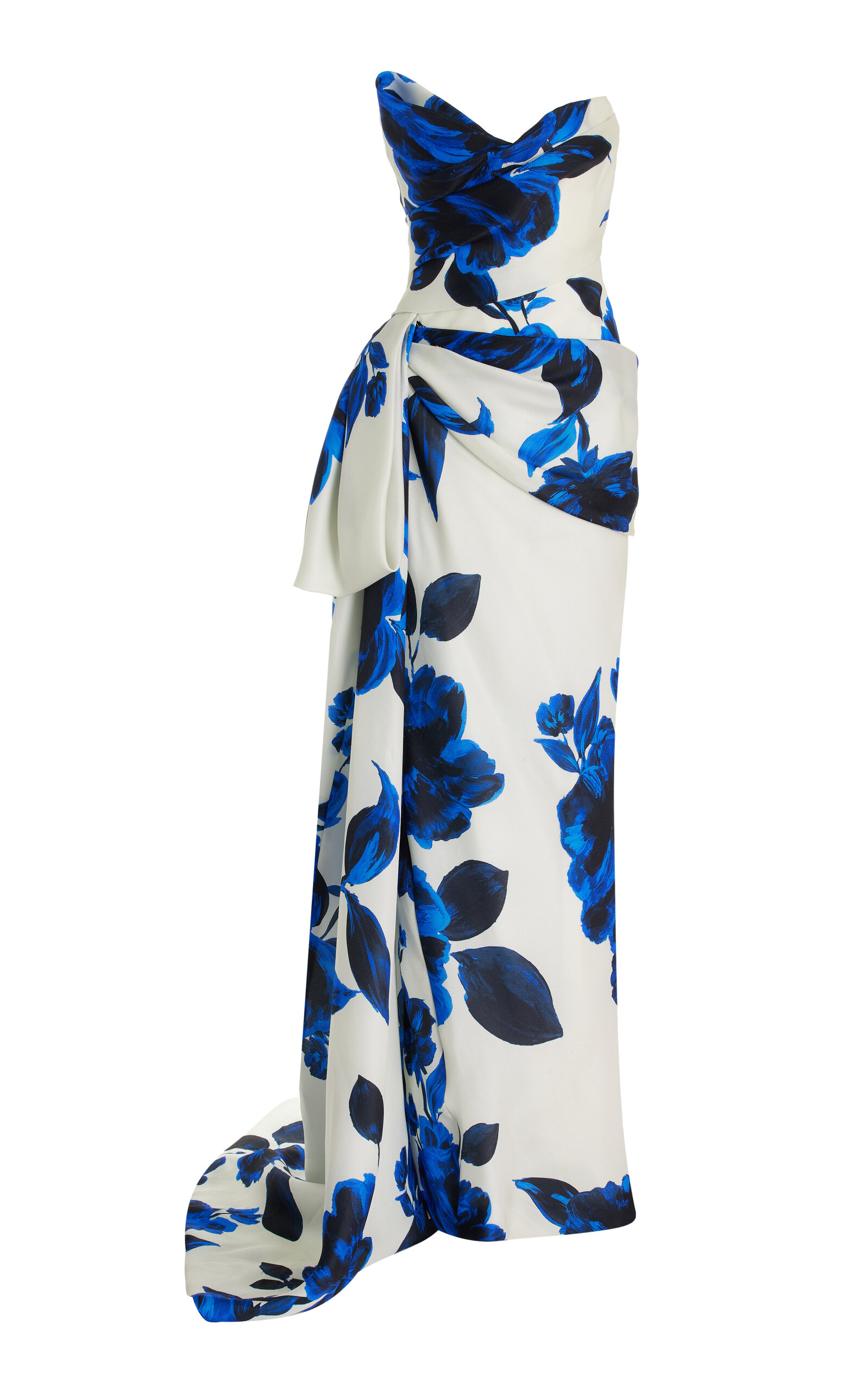 Asymmetric Floral Printed Gazar Silk Column Gown