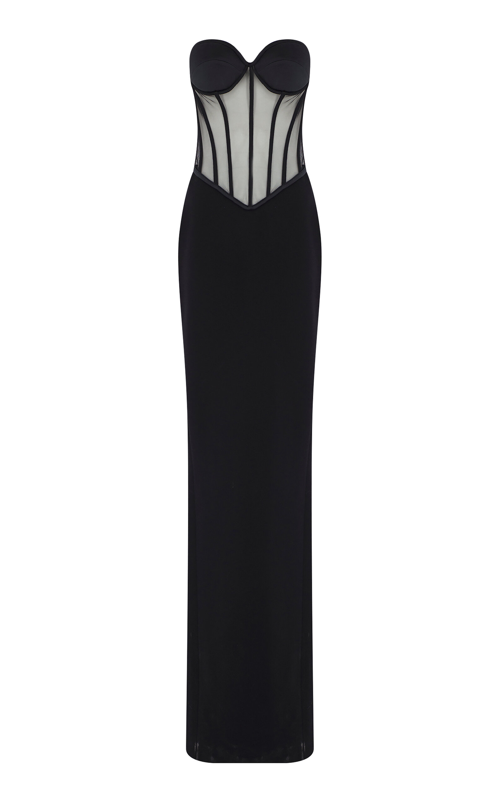 The New Arrivals Ilkyaz Ozel Tara Mesh-paneled Satin Corset Maxi Dress In Black