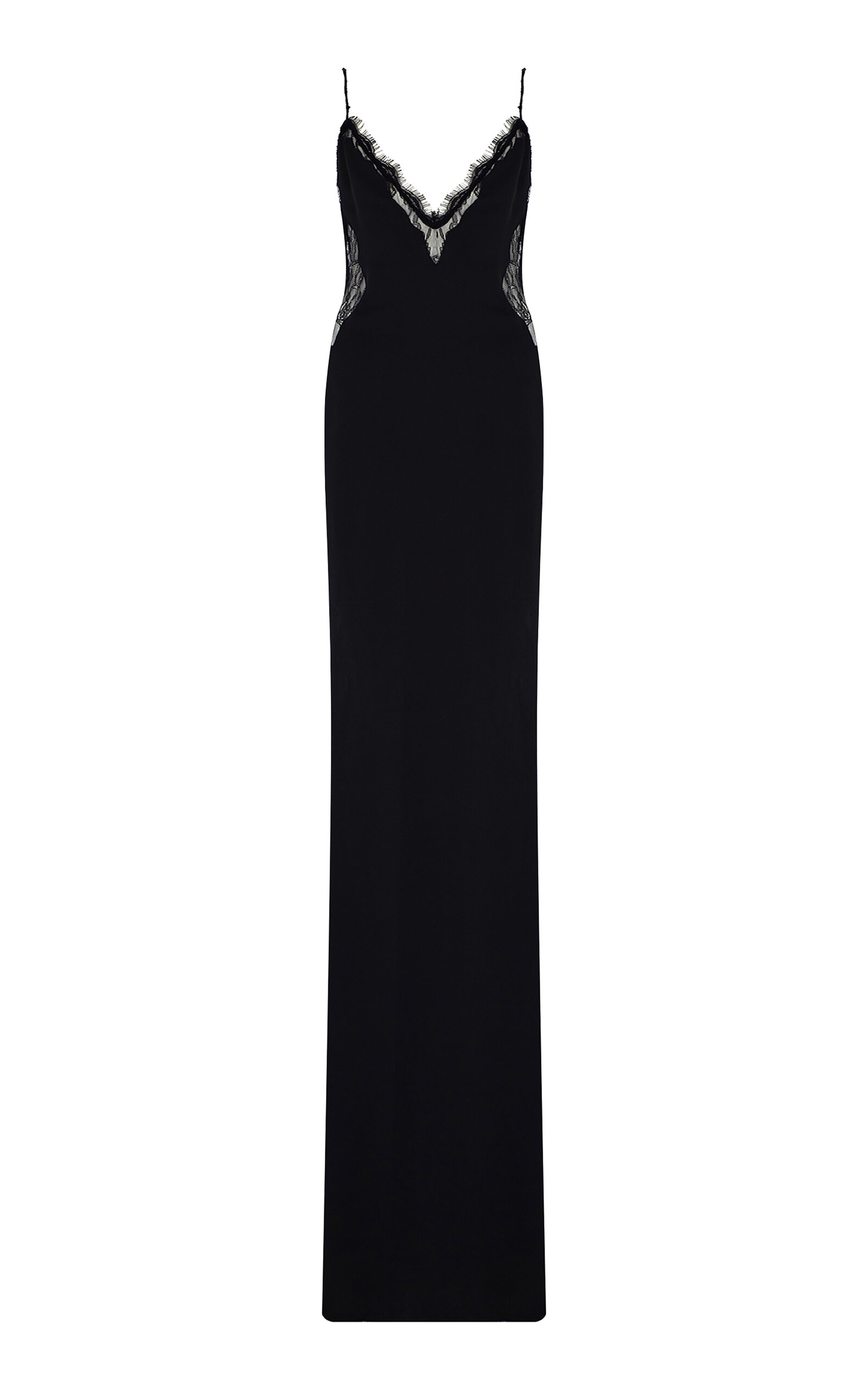 The New Arrivals Ilkyaz Ozel Sofia Lace-trimmed Satin Maxi Dress In Black