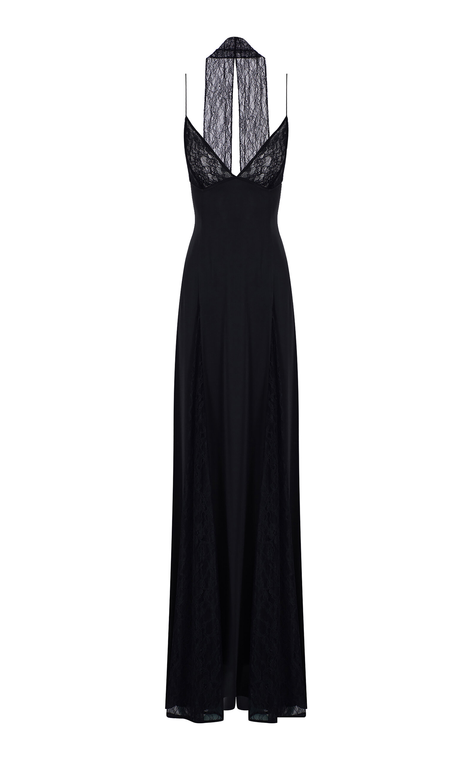 The New Arrivals Ilkyaz Ozel Paige Lace-trimmed Satin Maxi Dress In Black