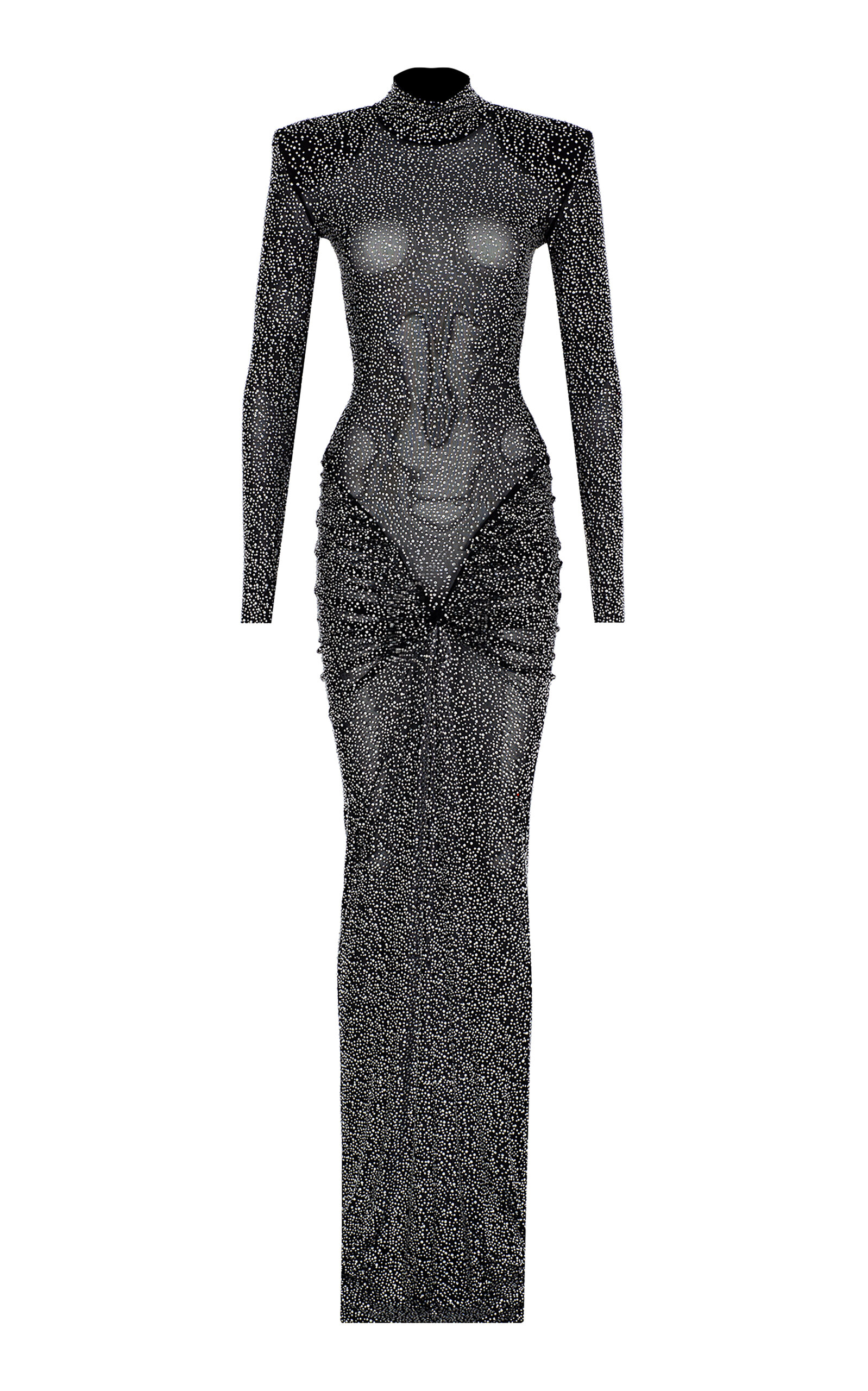 The New Arrivals Ilkyaz Ozel Darja Crystal-embellished Ruched Jersey Maxi Dress In Black