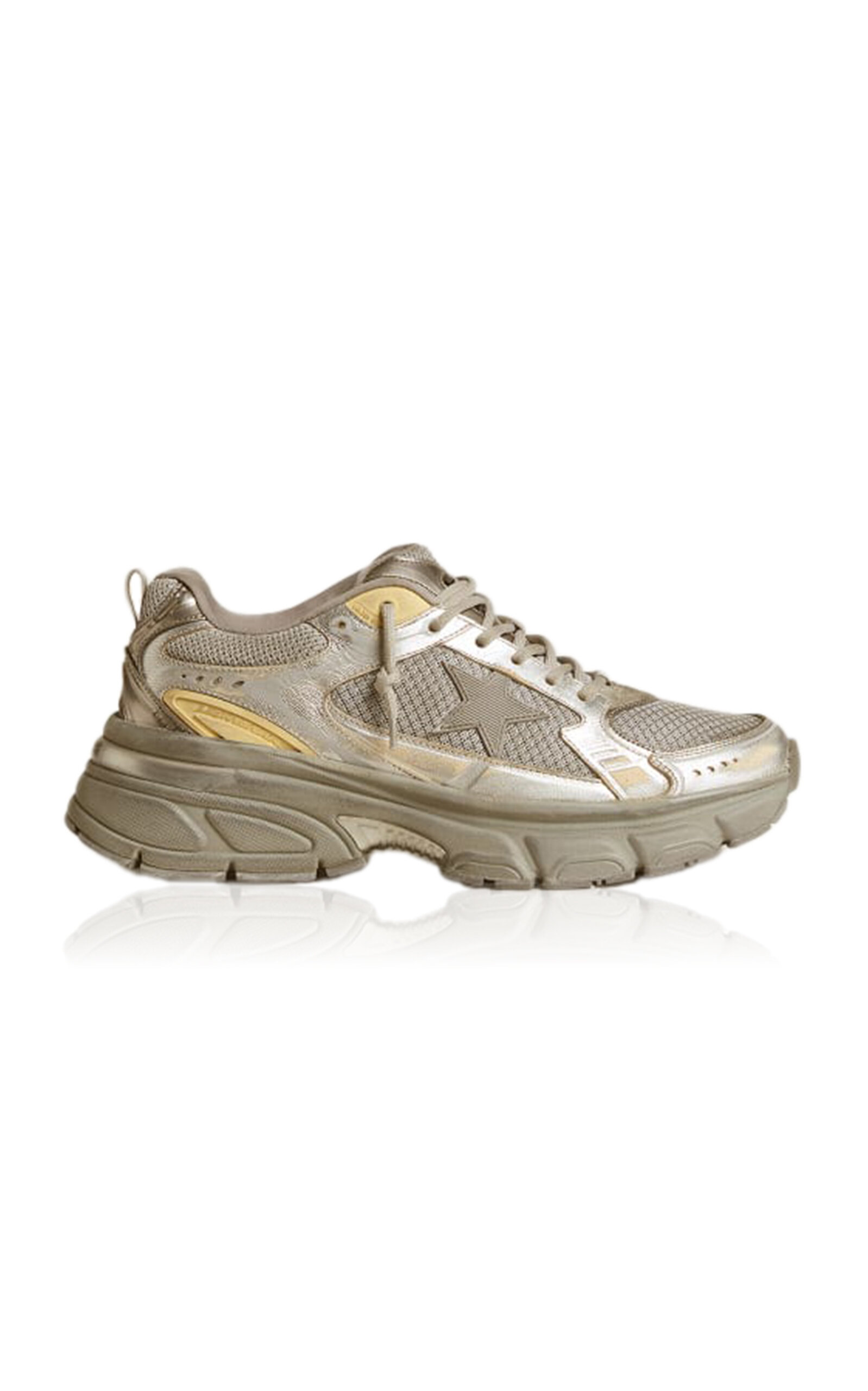 Shop Golden Goose Lightstar Laminated Leather Sneakers In Silver