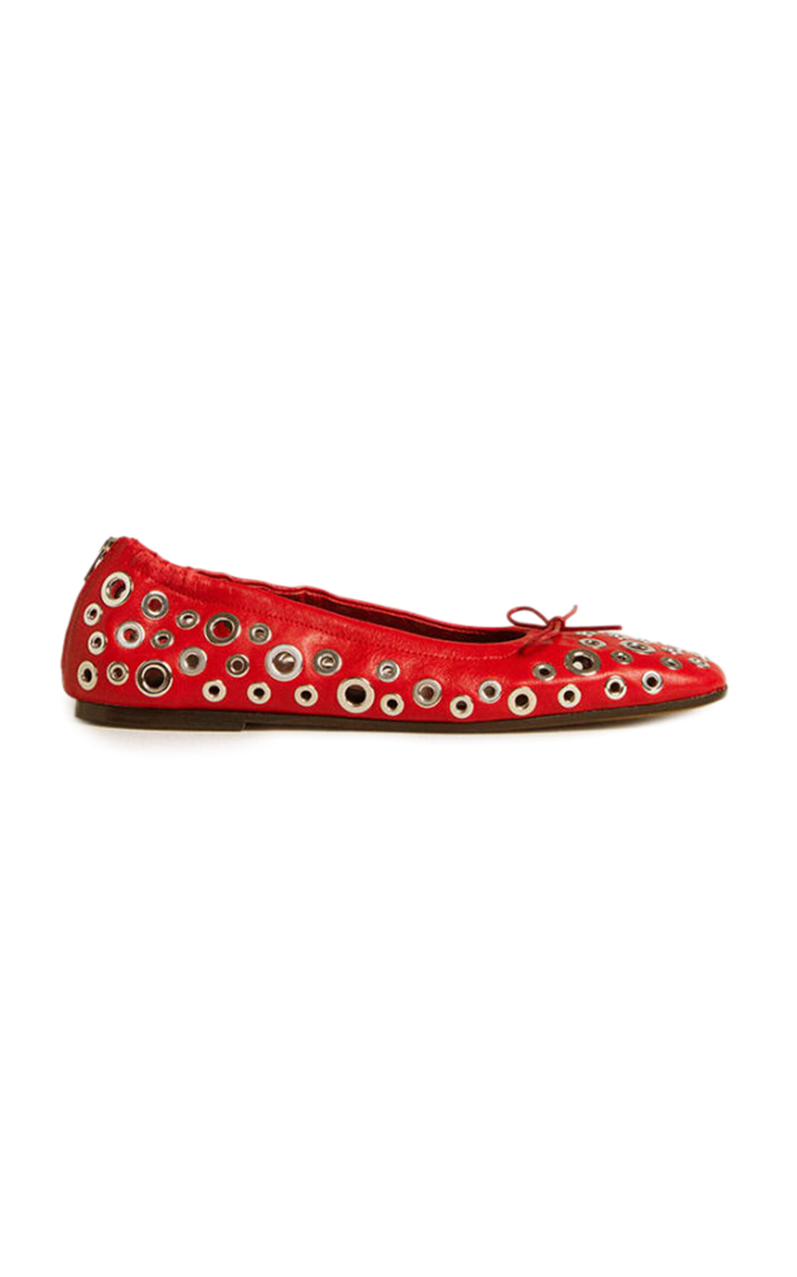 Shop Golden Goose Amy Eyelet-embellished Leather Ballet Flats In Red