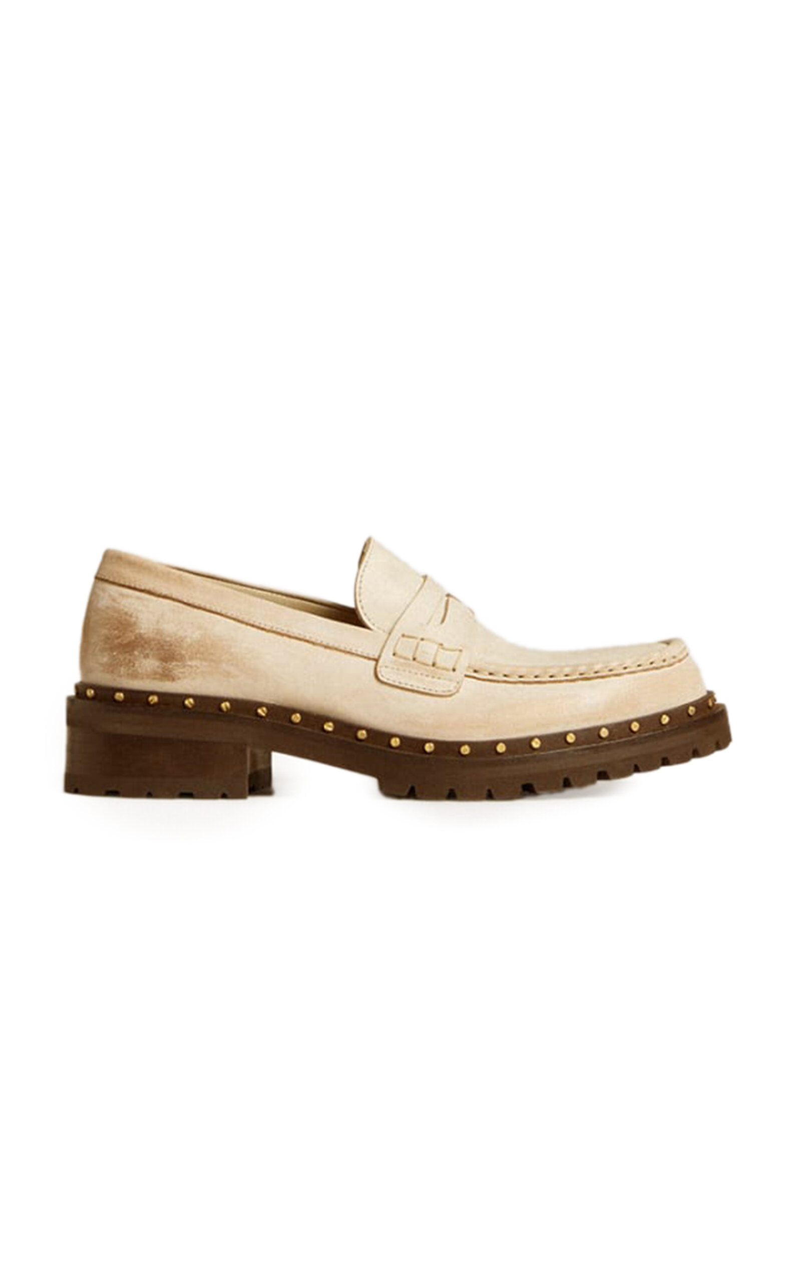 Golden Goose Jerry Rock Distressed Leather Studded Loafers In Neutral