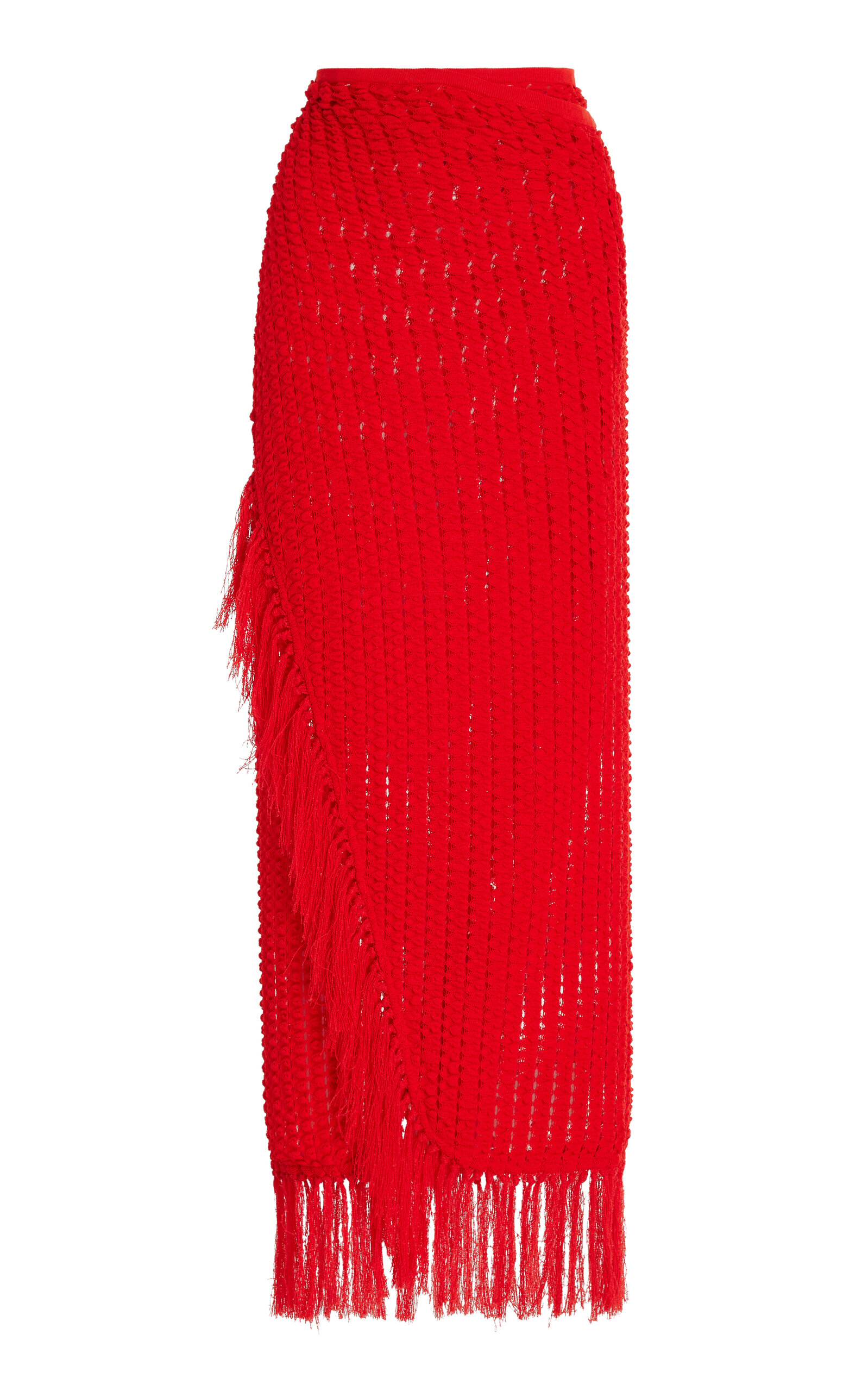 Shop Simkhai Thyri Fringed Midi Skirt In Red