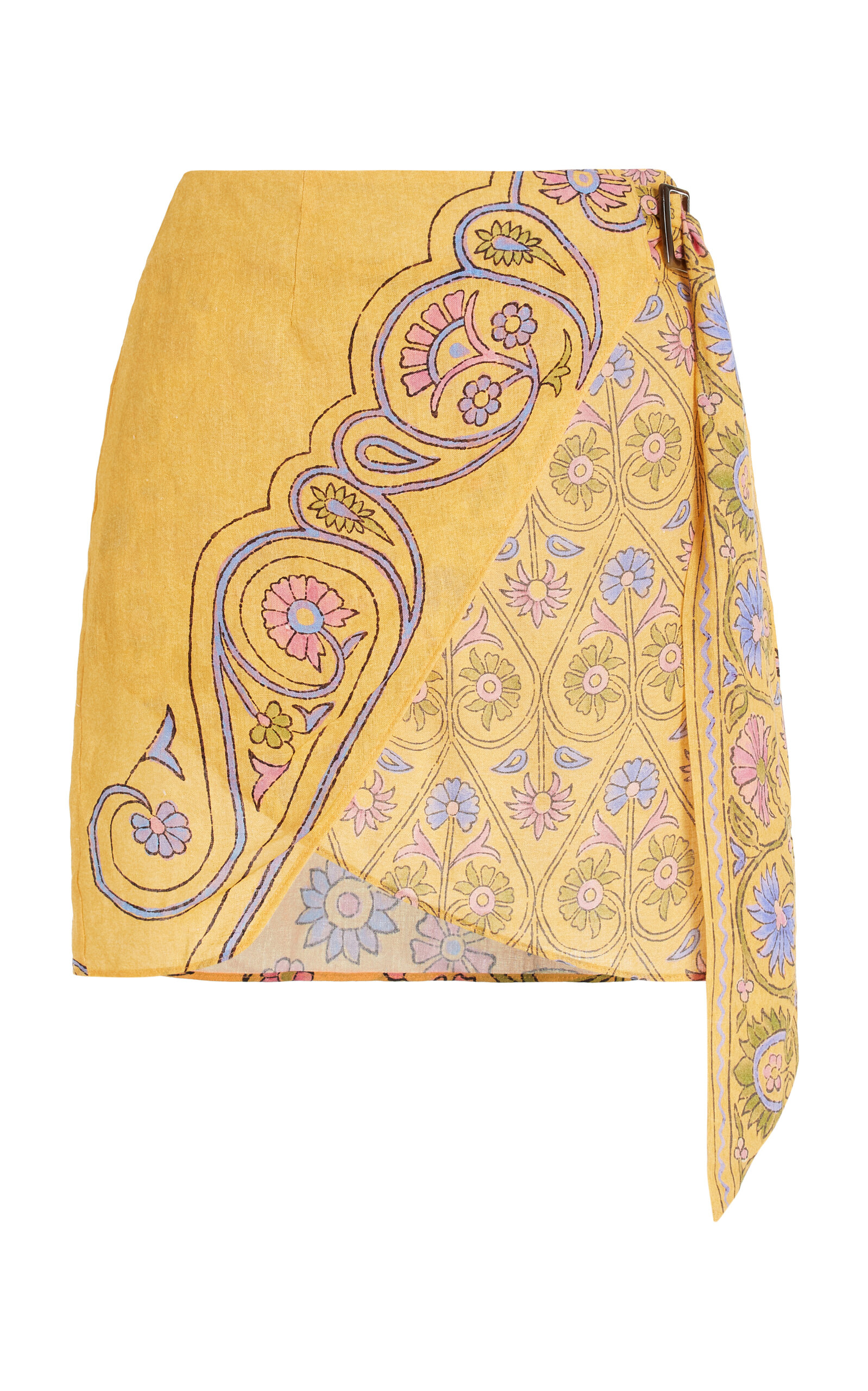 Shop Boteh Darjeeling Linen Mini Wrap Skirt In Yellow