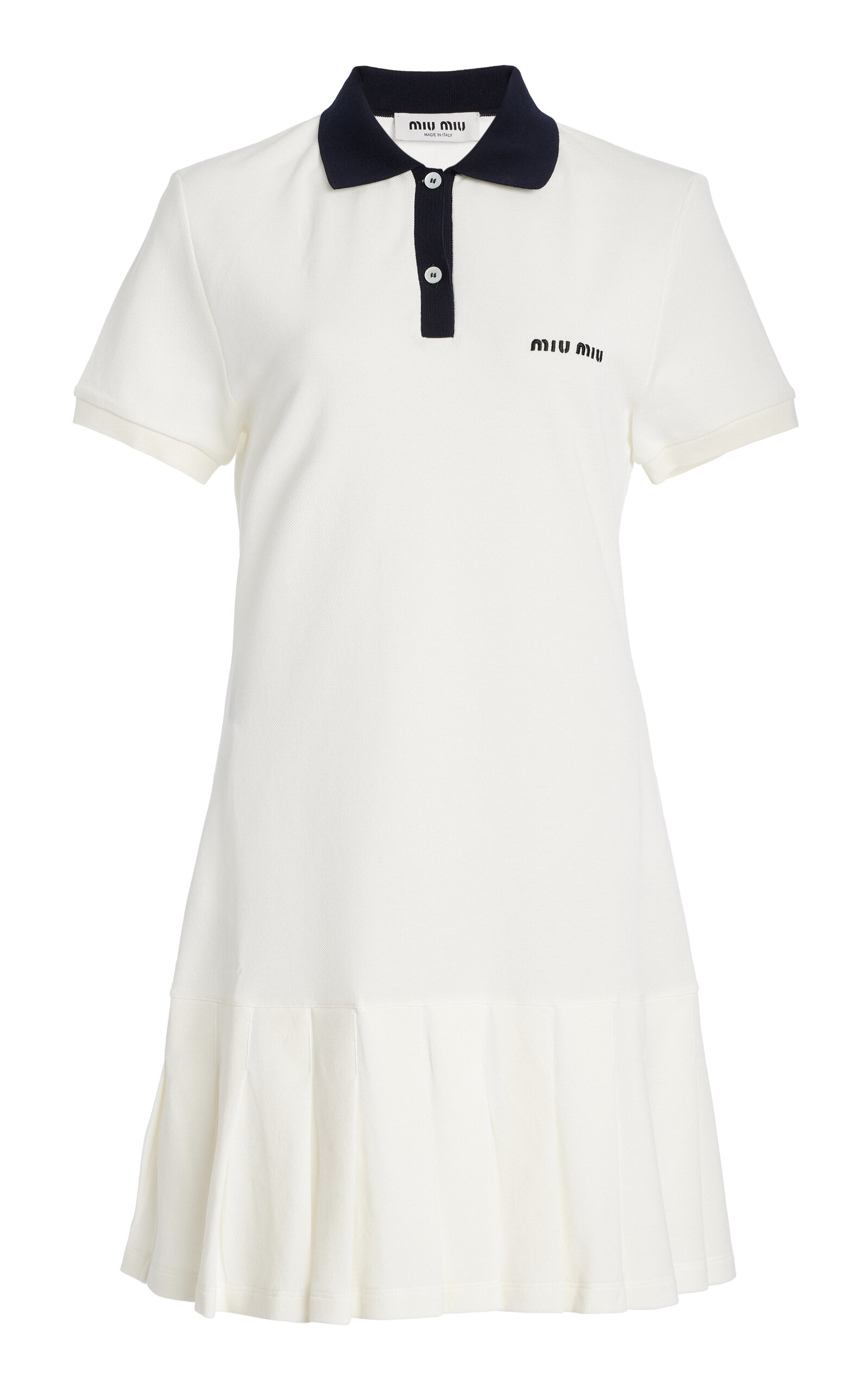 Pleated Cotton Polo Mini Dress