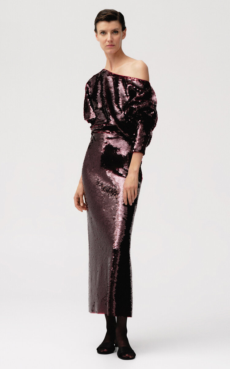 Draped Sequined Midi Dress