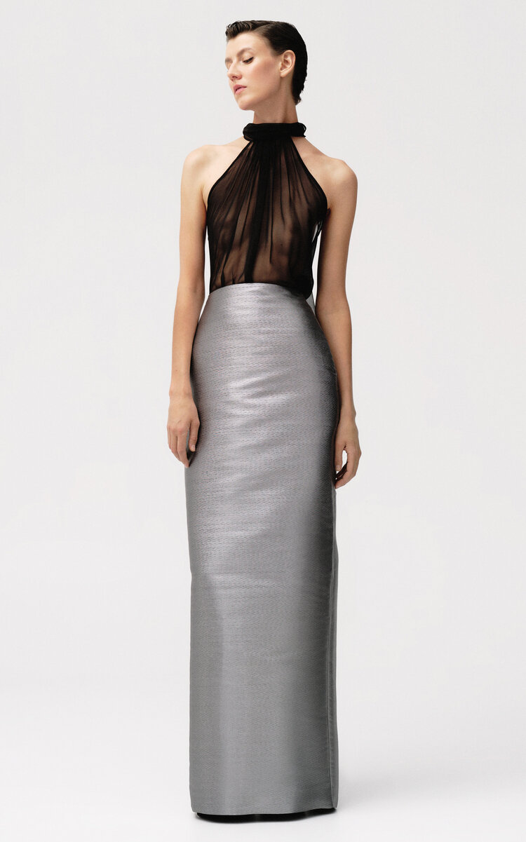 Shop Sophie Et Voila Lame Maxi Skirt In Silver