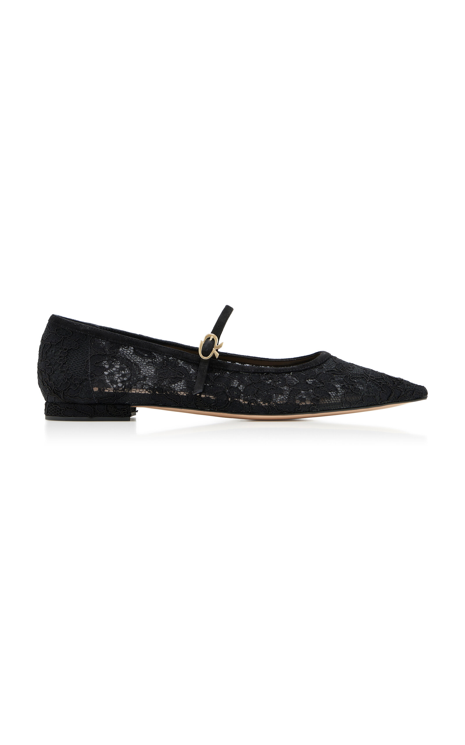 Suede-Trimmed Lace Flats