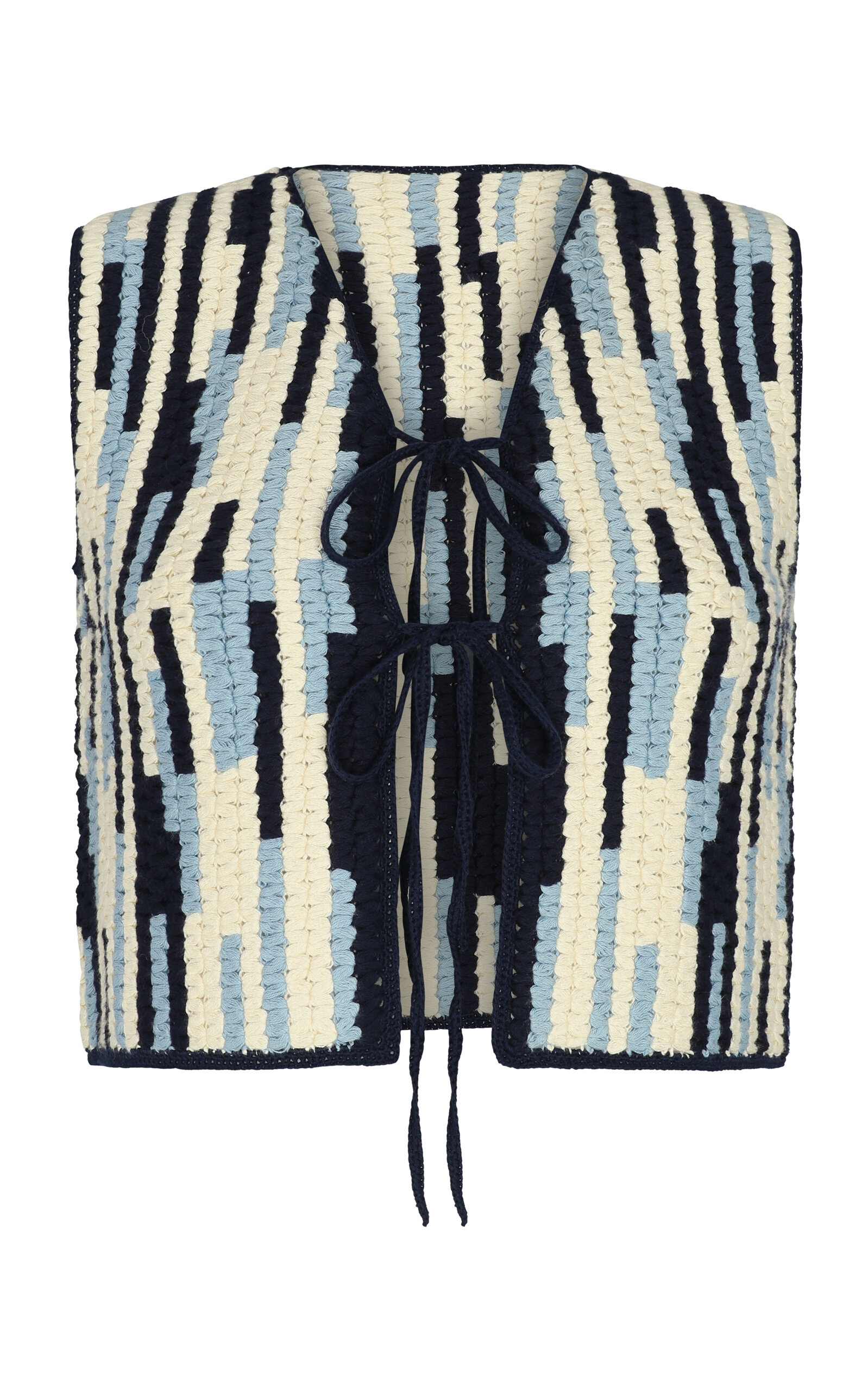 Shop Escvdo Anadara Cotton Knit Crochet Vest Top In Blue
