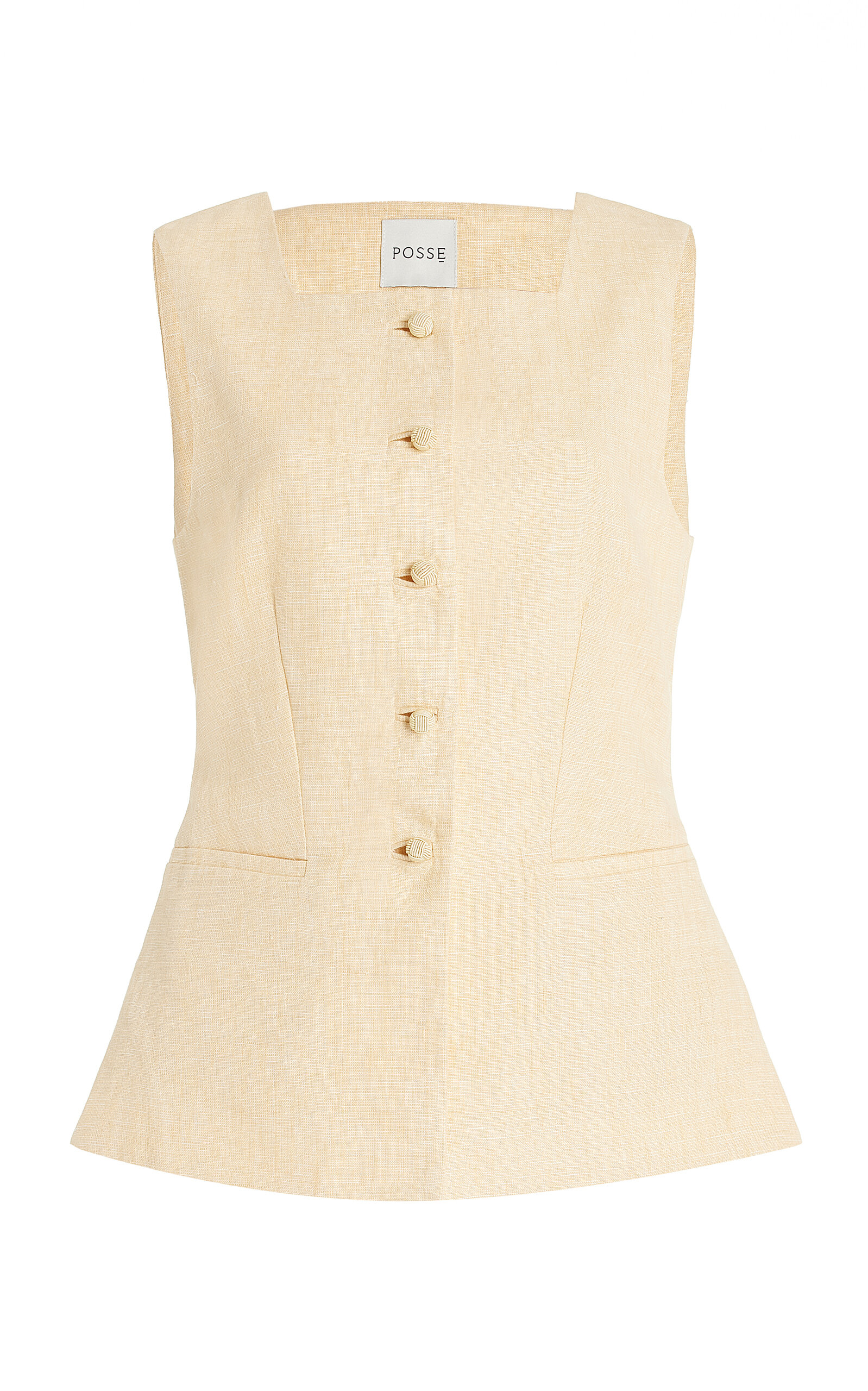 Shop Posse Rio Tailored Linen Vest In Yellow