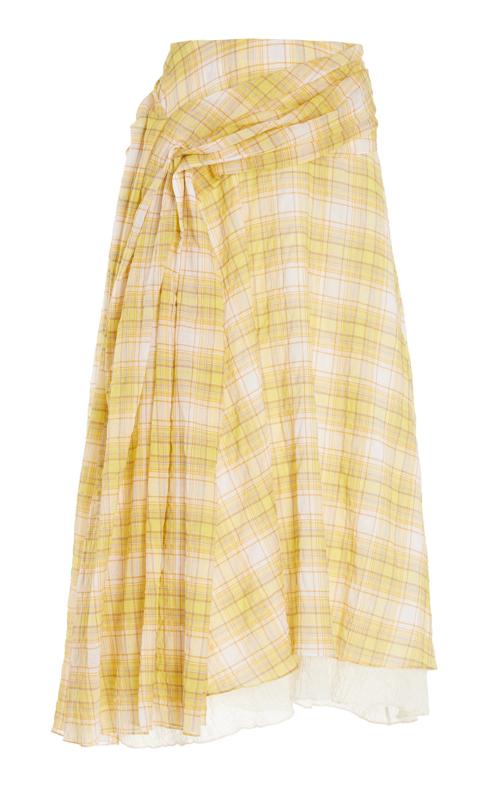 Draped Plaid Stretch-Cotton Midi Skirt