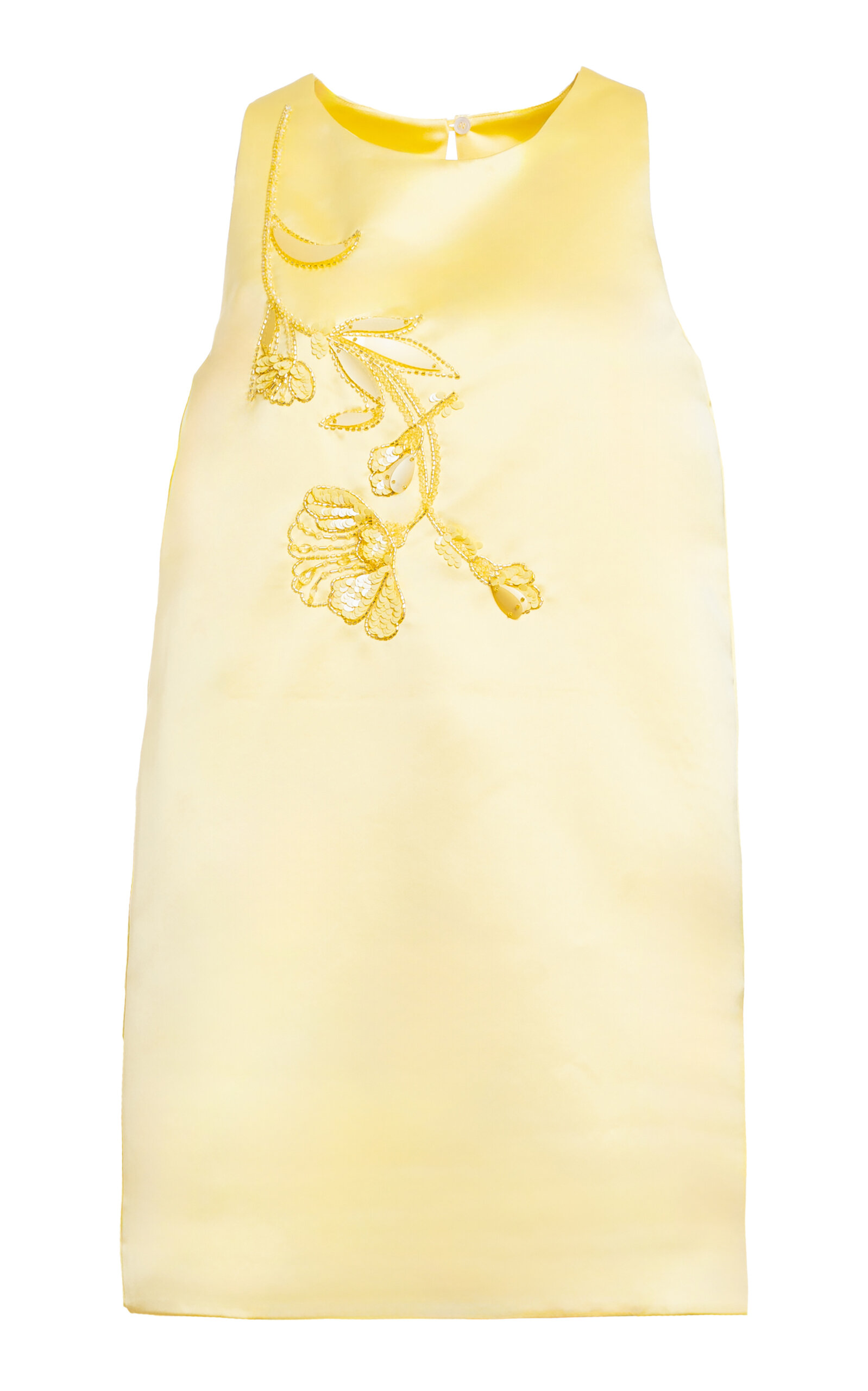 Des_phemmes Duchesse Satin Flower Shift Mini Dress In Yellow